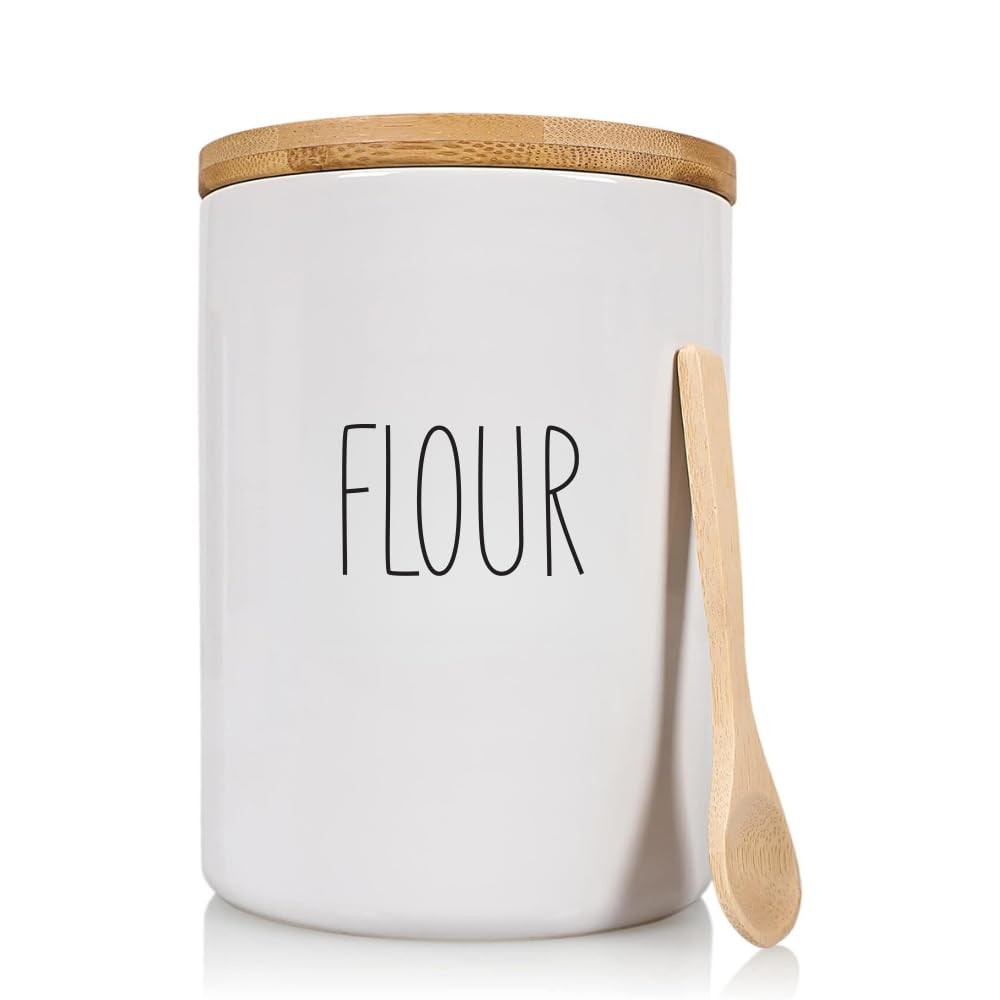 Flour Ceramic Storage 4 Cup / 1080mL Container w/Lid Silicone Seal & Spoon, M…