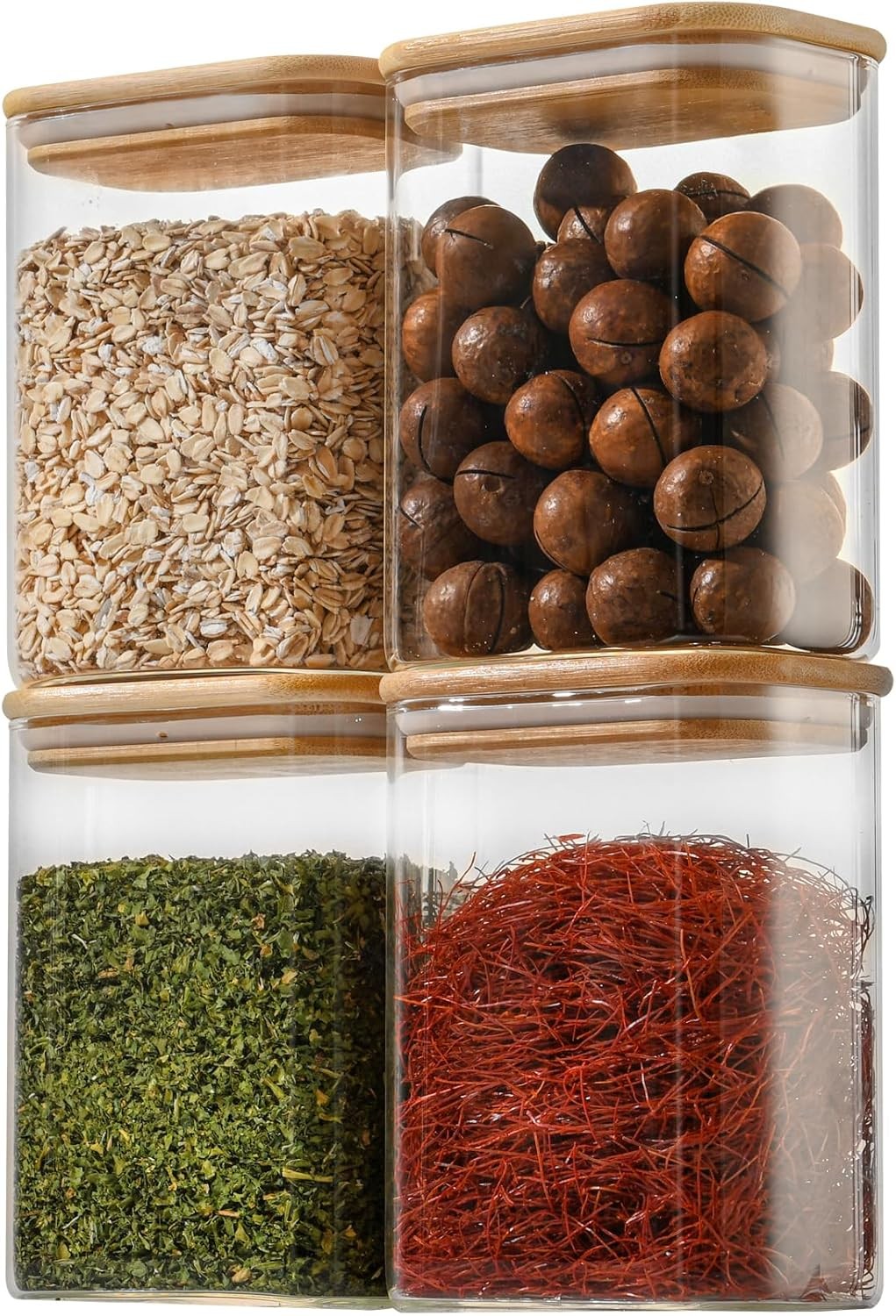 37oz Rectangle Airtight Glass Storage Containers with Bamboo Lids (Set of 4),