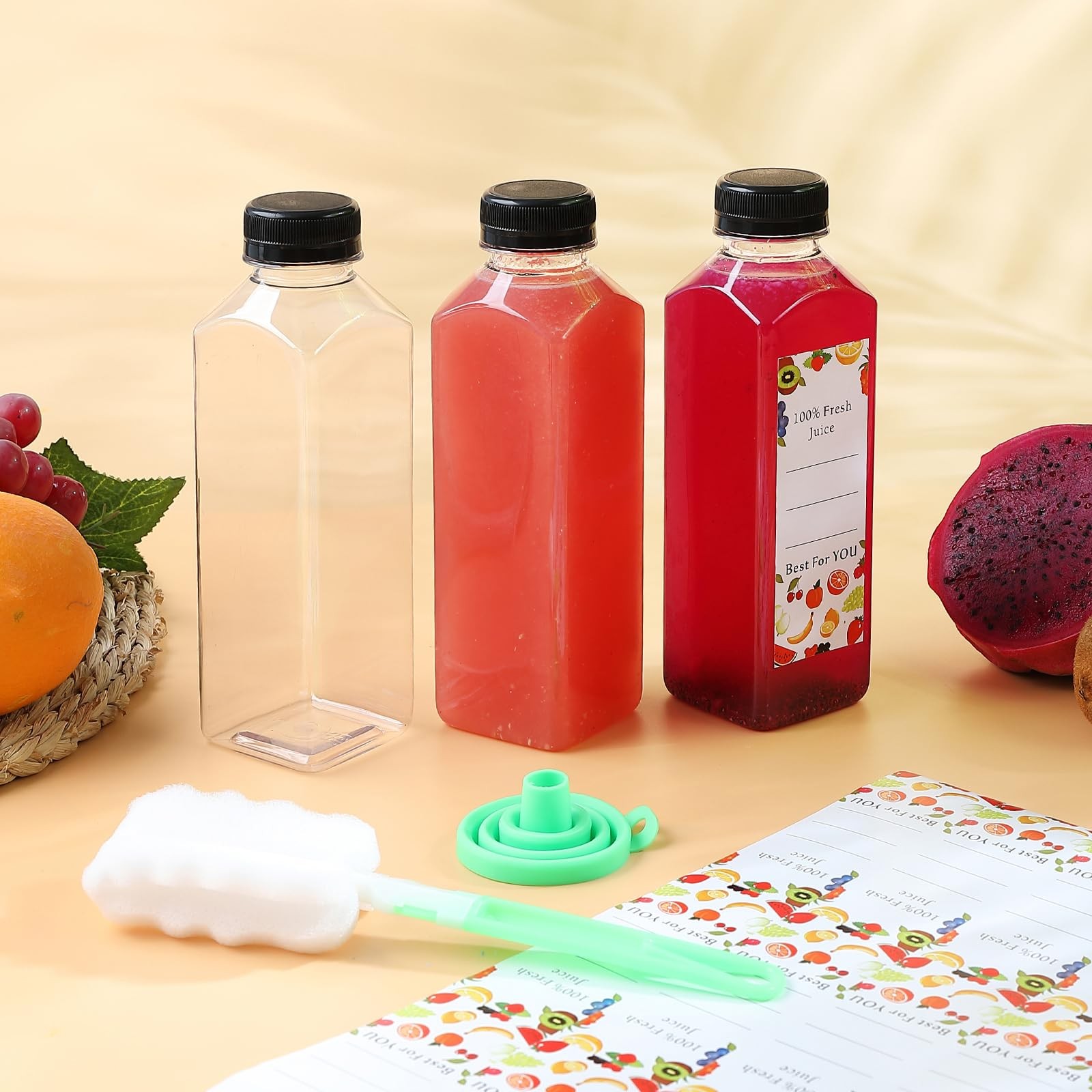 DANALLAN 33pcs 16oz Plastic Bottles with Caps, Premium Juice Containers with …