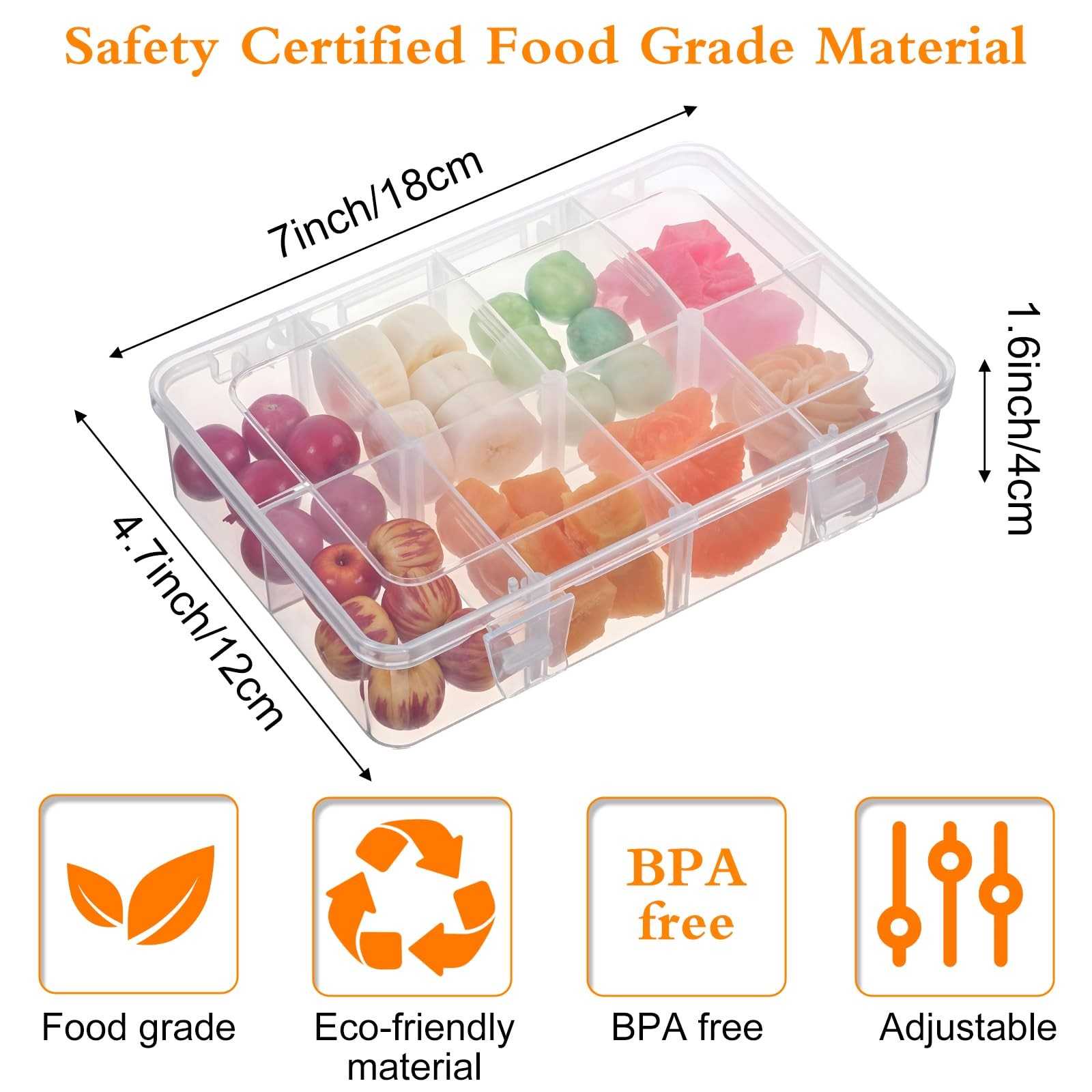 4 Pcs Snack Container, 8 Compartments Snack Containers Reusable Meal Prep Lun…