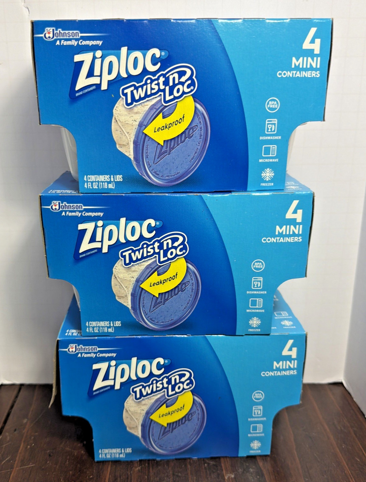 NEW Ziploc Twist n Loc 4 Pack Mini Round Plastic Containers & Lids 4oz Lot Of 3