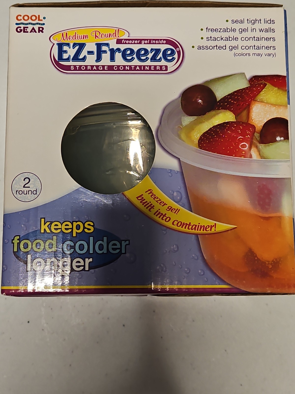 Cool Gear EZ – Freeze Gel Round Storage Containers 2 Gel lids & 2 Containers NIB