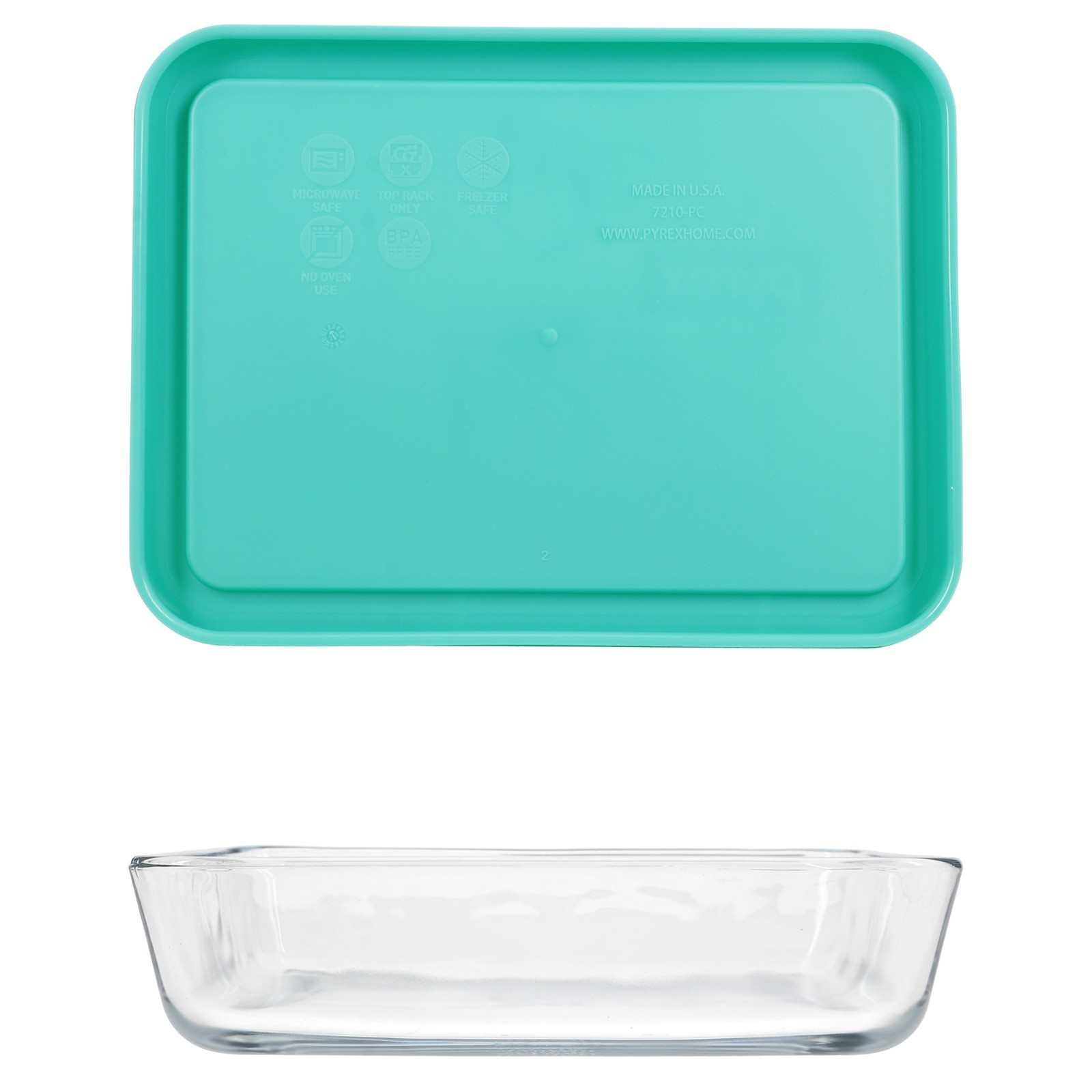 Pyrex (1) 7210 3-cup Glass Dish & (1) 7210-PC Light Green Lid