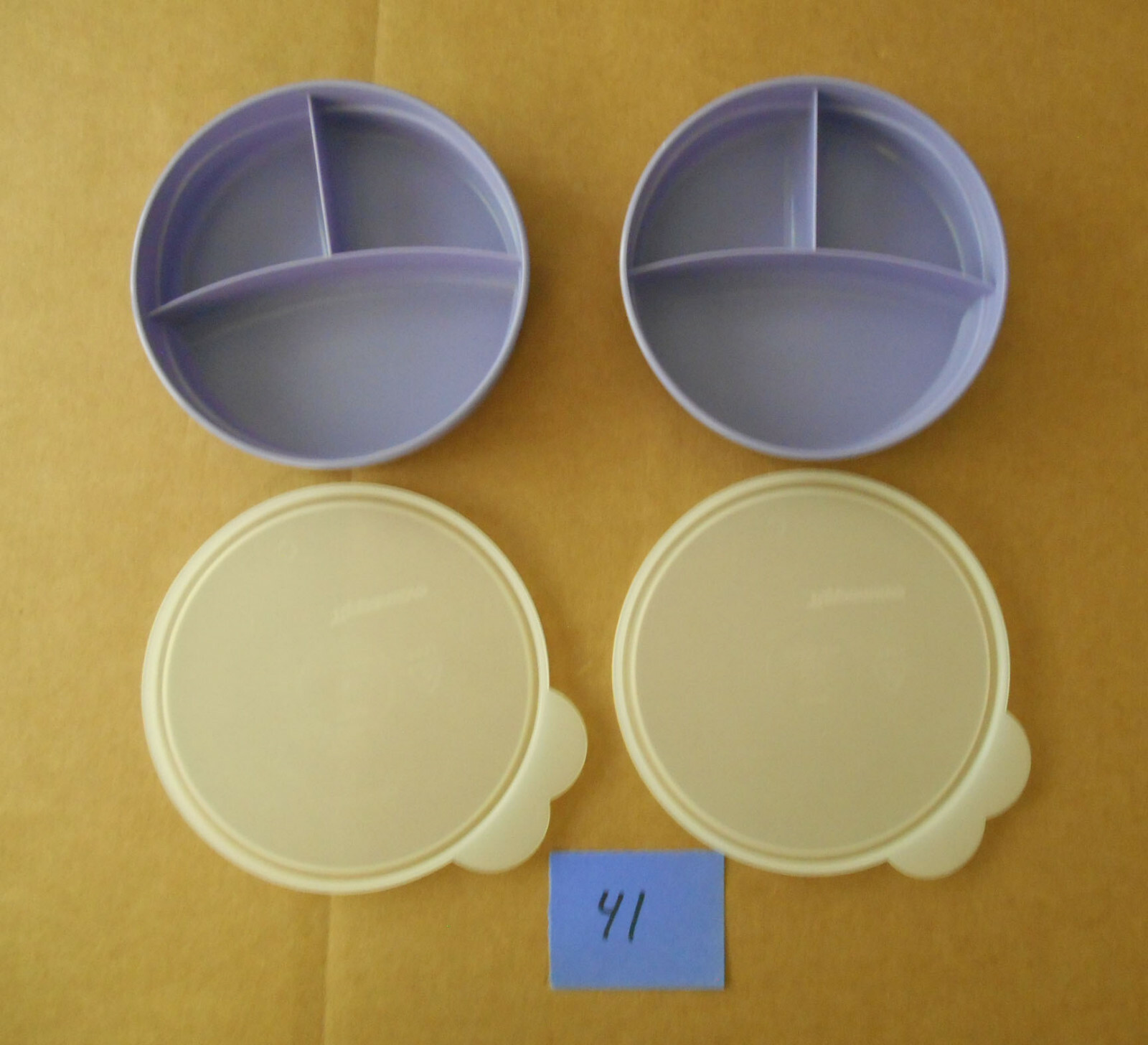 Tupperware Divided Microwave Purple Bowl Lot of 2 #2552 with Clear Lids B41