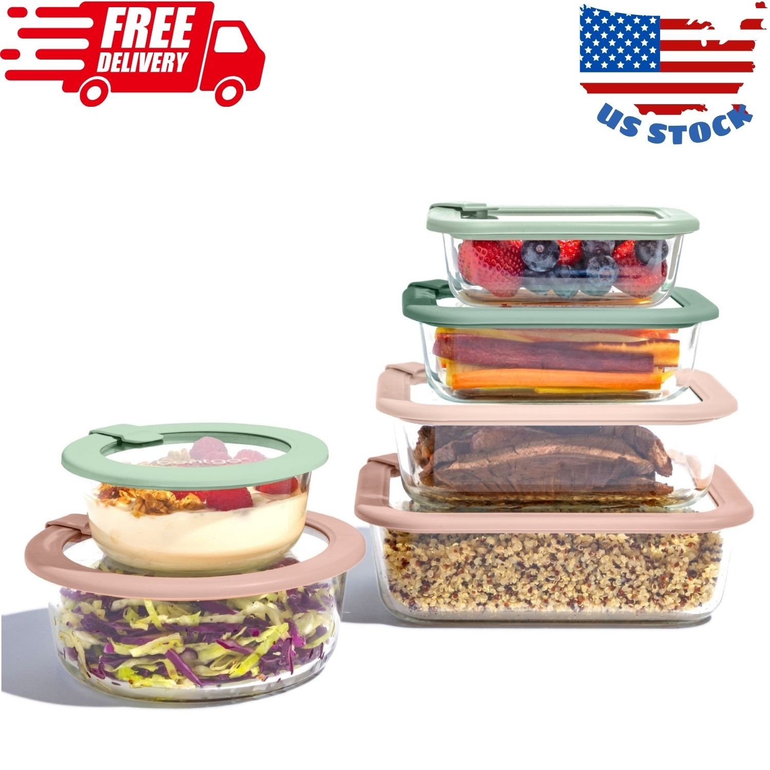 Signature Leak-Proof Glass Food Storage – 12-Piece Set, 1-Compartment Meal Prep