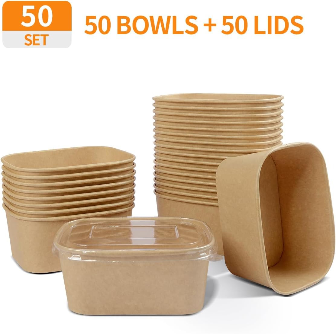 50 Pack 35 Oz Paper Food Containers with Lids, Paper Meal Prep Containers Microw