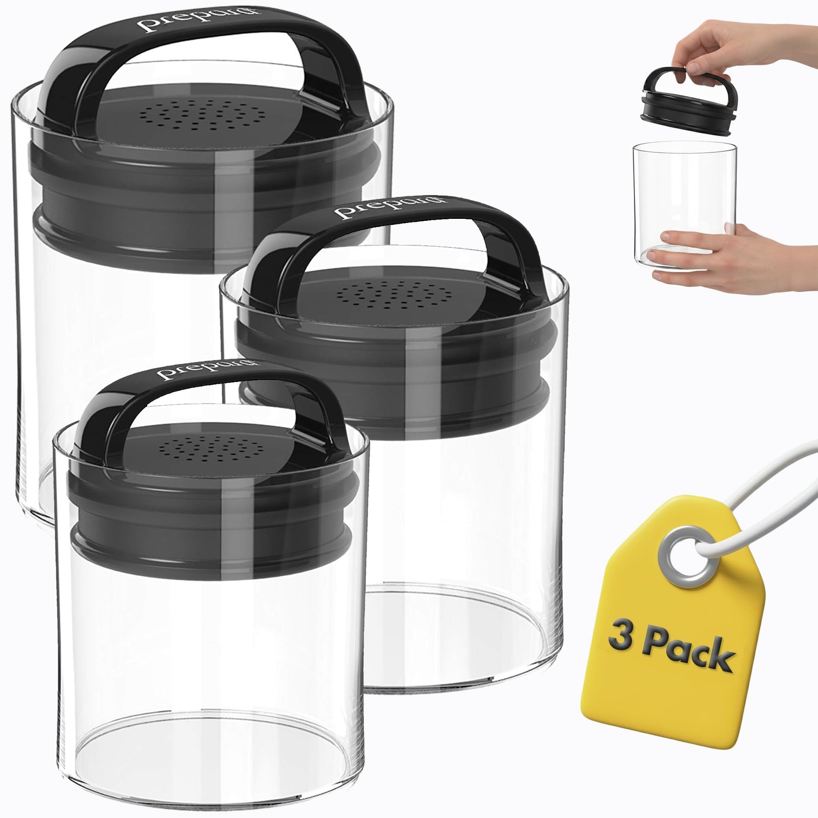Evak Fresh Saver Short Vacuum Seal Canisters, Assorted Sizes – Grip Handle Li…