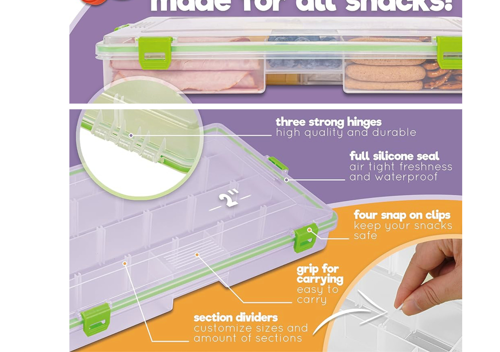 Reel Bites BPA Free Large Snackle Box Container for Travel – Snacklebox Containe