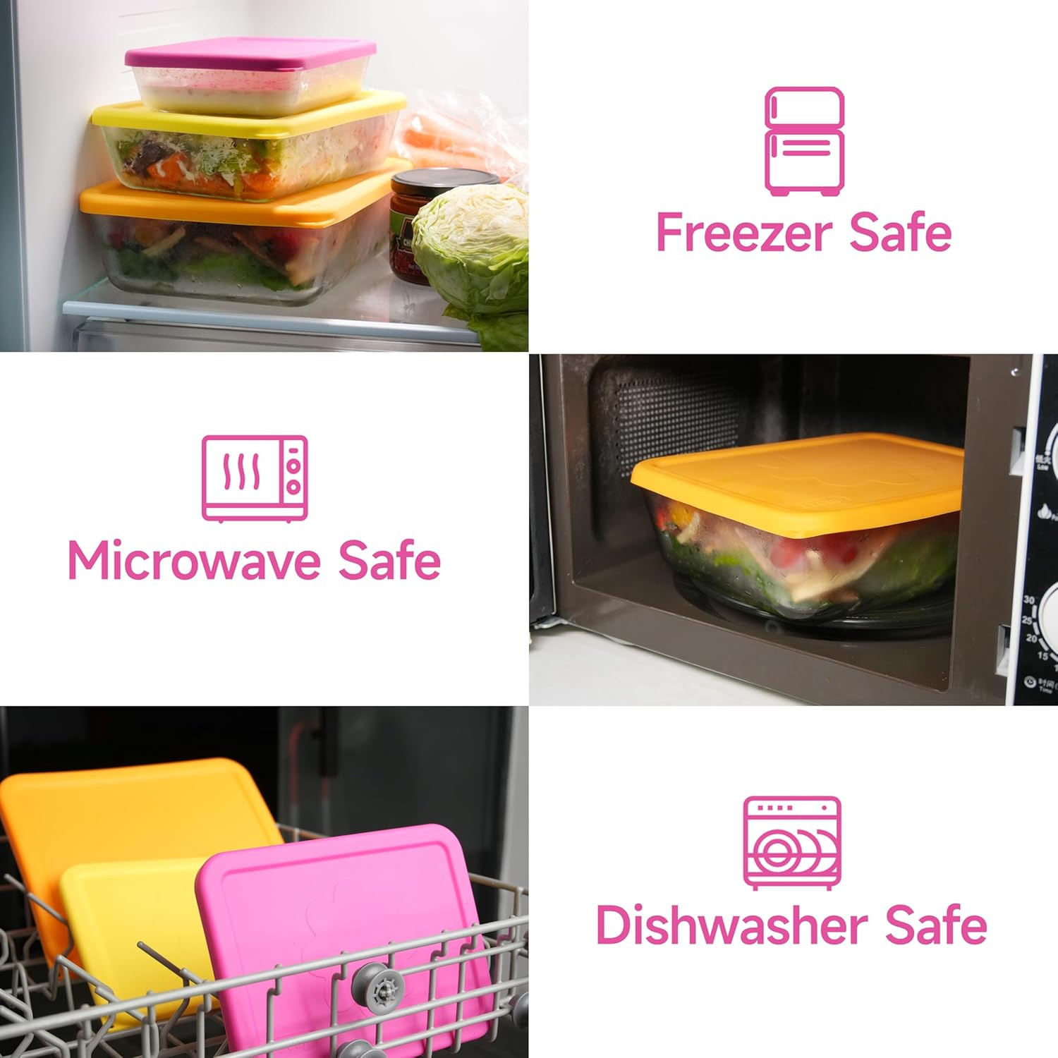 LUVCOSY 3 Cup Rectangle Silicone Storage Cover Lids Replacement for Pyrex 7210-P