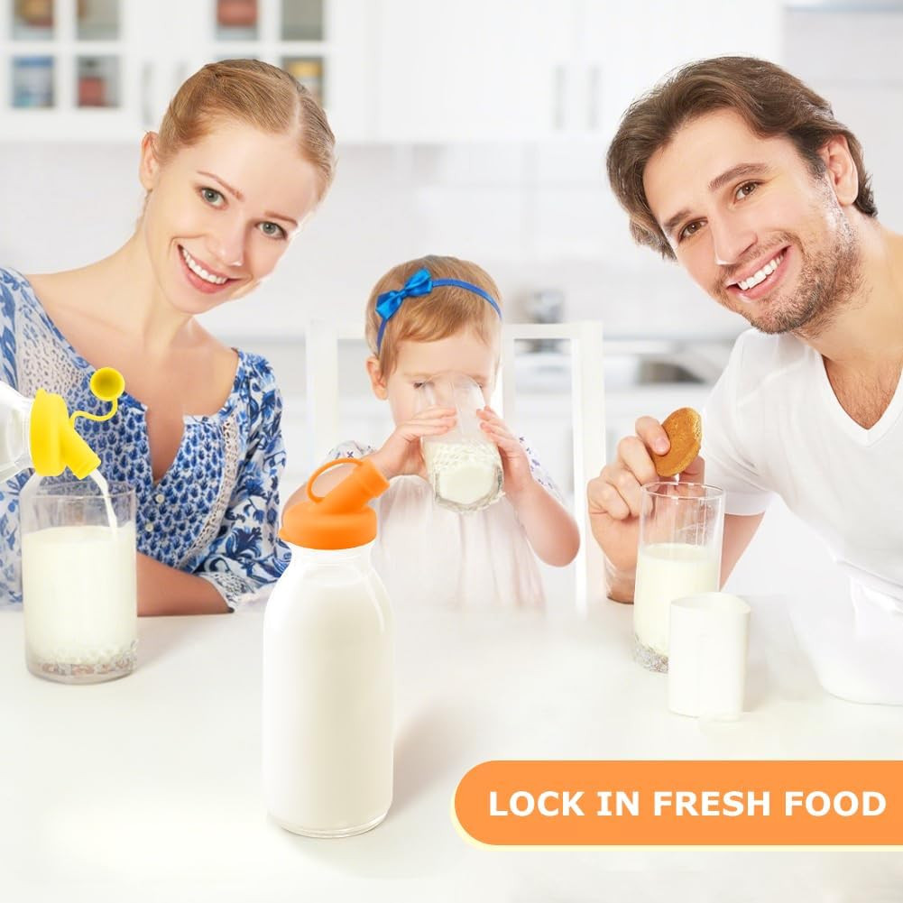 6Pcs Silicone Milk Bottle Caps, 48Mm Diameter Pour Spout Lids, Reusable Milk Jug