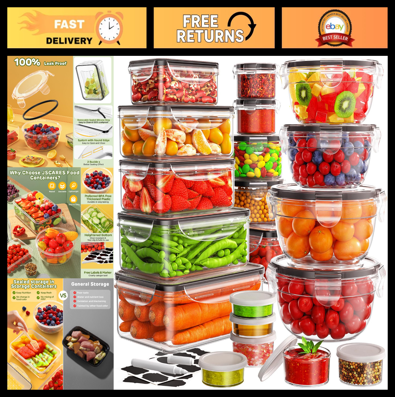40 PCS Airtight Food Storage Containers – Leakproof Meal Prep, Reusable, Microwa