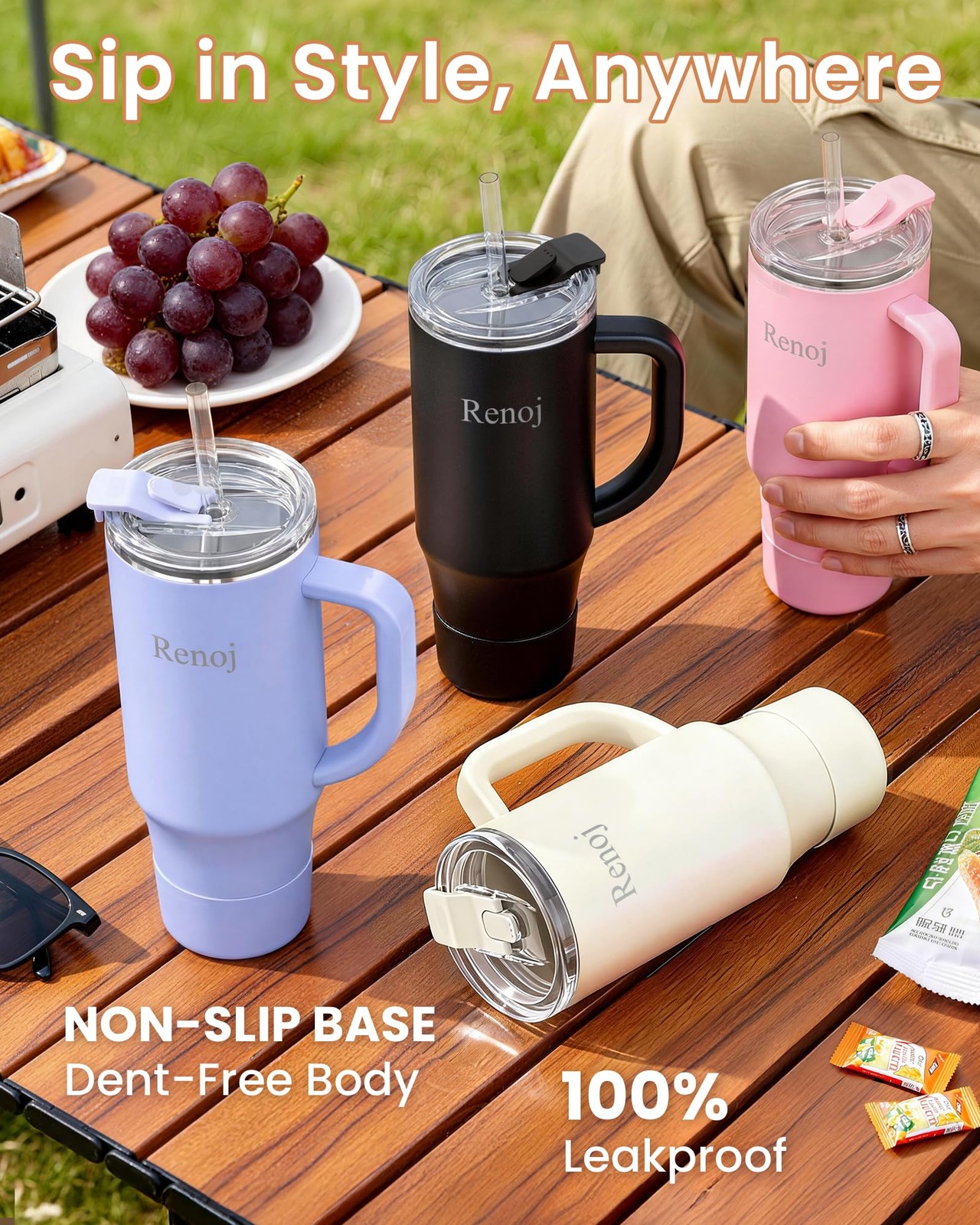 Renoj Insulated Mug 100% Leak Proof Water Bottle Iced Coffee & Hot Drinks