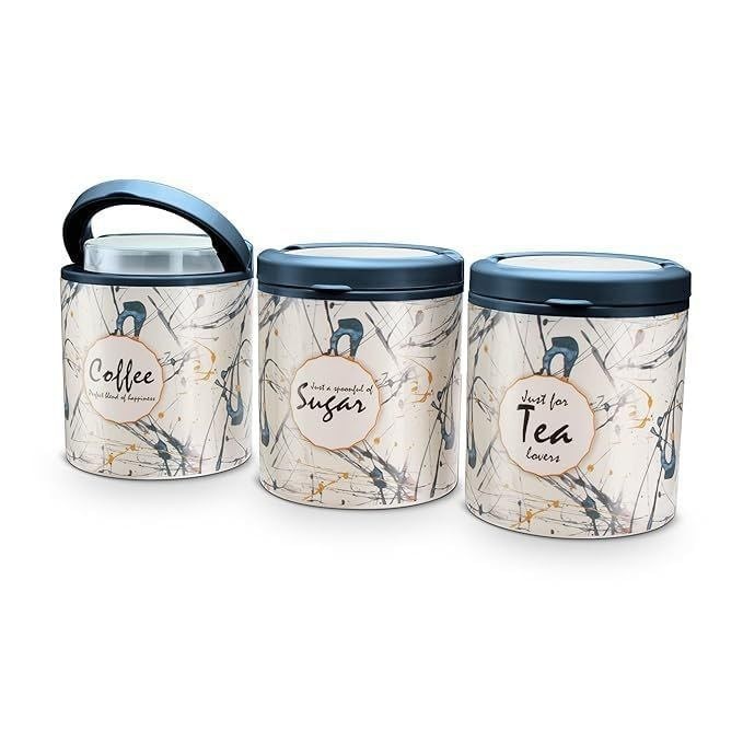 Tea Coffee Sugar Container Set of 3 750ml Airtight Kitchen Storage Jars
