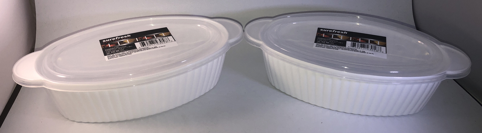 2pcs Surefresh 6.625 Cup Microwavable Casserole Oval Plastic Container & Lid-NEW