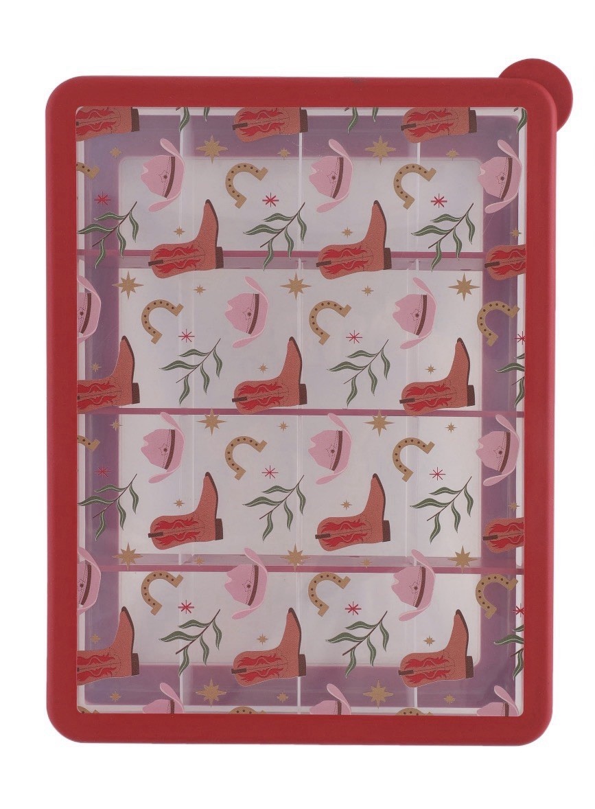 Snack Box 16 Compartments Pink Cowgirl Hat Horseshoe Boots Red Western Party