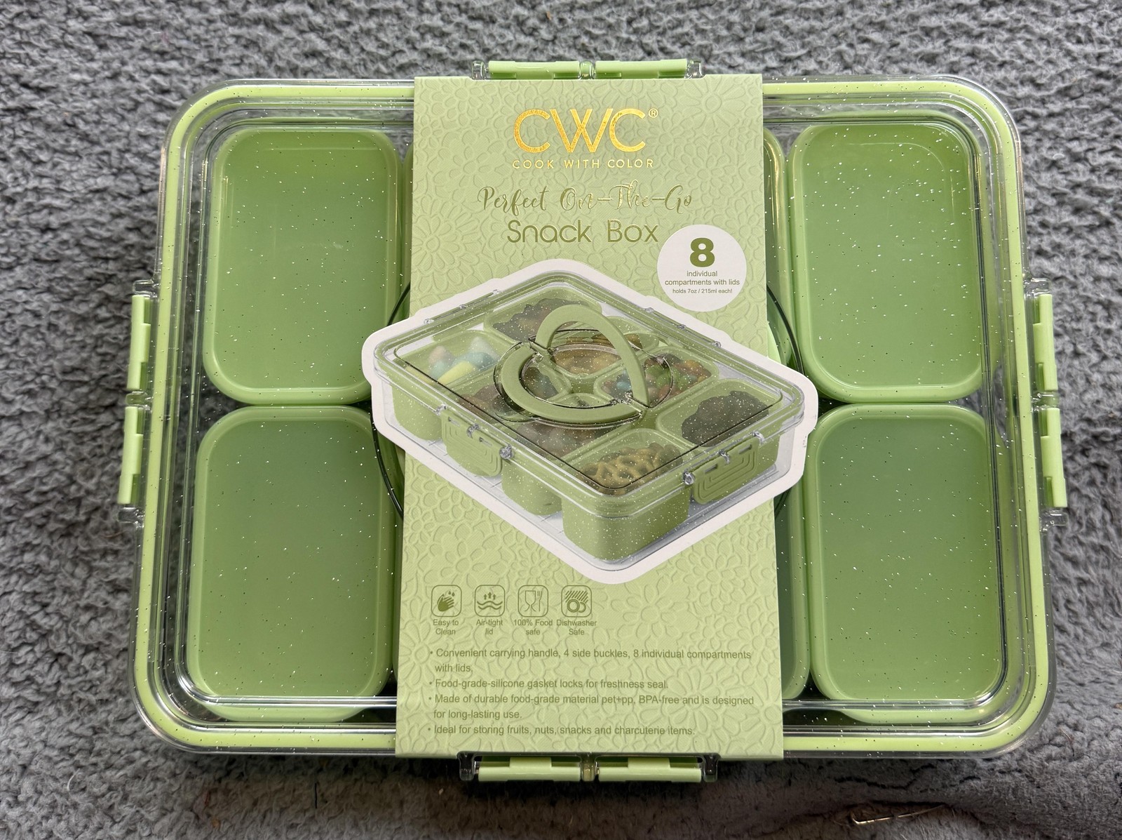 CWC Cook With Color Perfect On-The-Go Snack Box 8pc Green Kids Lunch Container