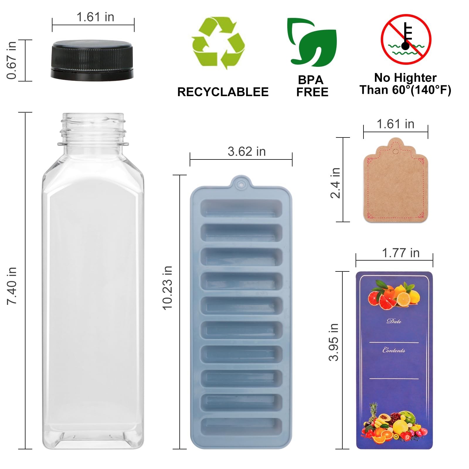 16oz Plastic Juice Bottles with Caps,Plastic Bottles with Black Tamper Proof …