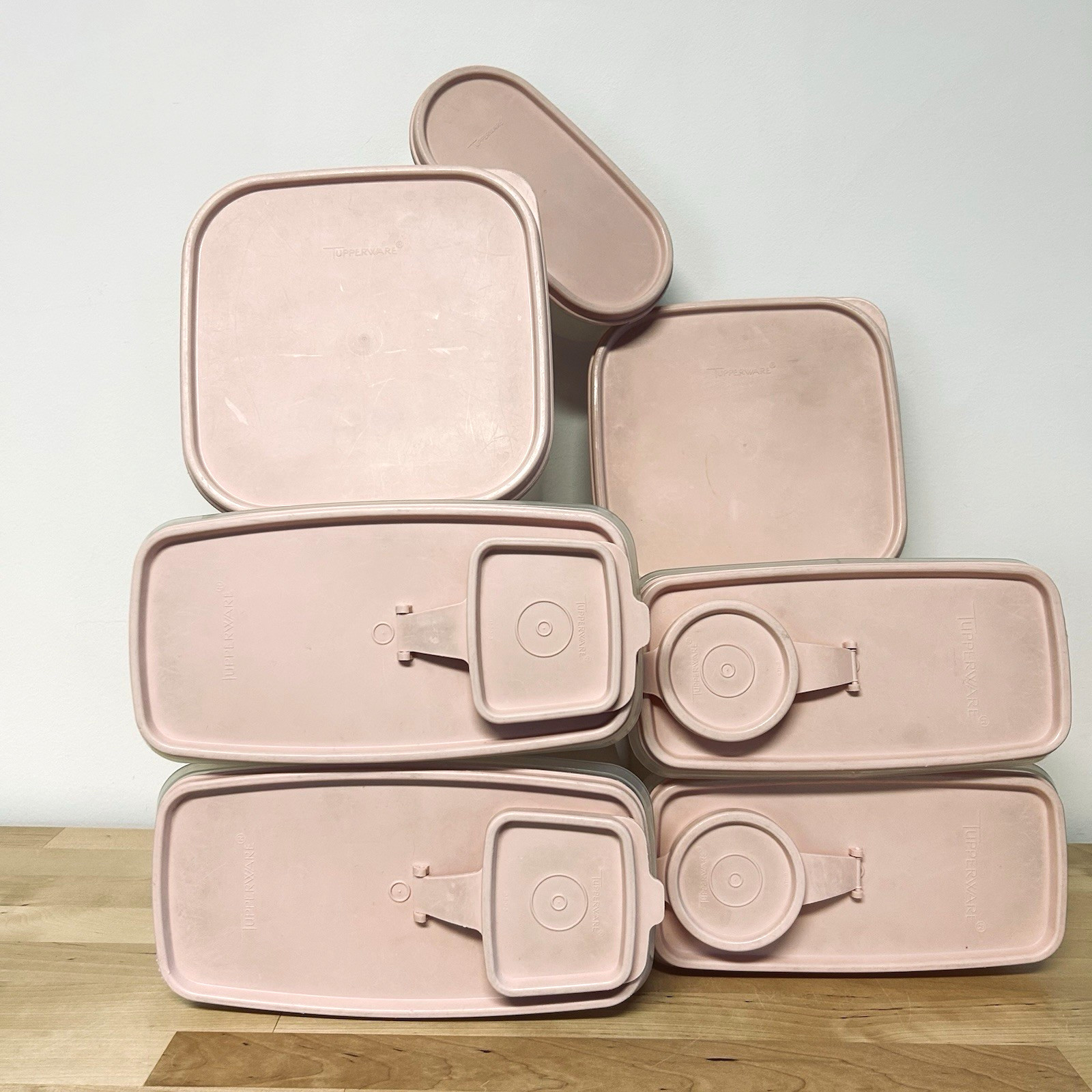 Vtg Pink Tupperware Lot 7pc Modular Mates Lids Pantry Containers Store Organize