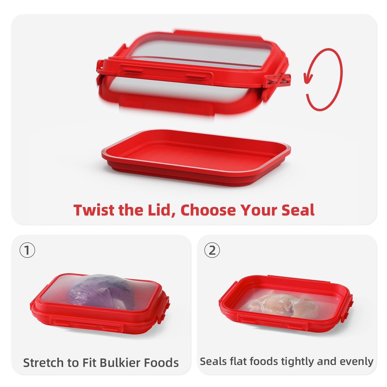 2 Pack Silicone Food Fresh-Keeping Storage Containers with Lid, Dual-Shape De…
