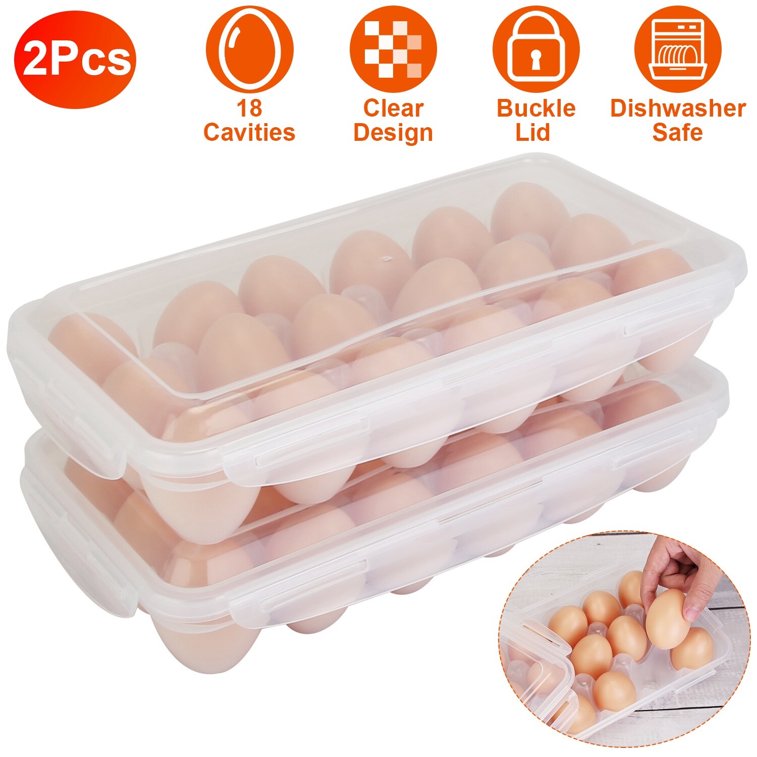 2PACK Egg Holder Plastic Container for Refrigerator Stackable Egg Tray Organizer