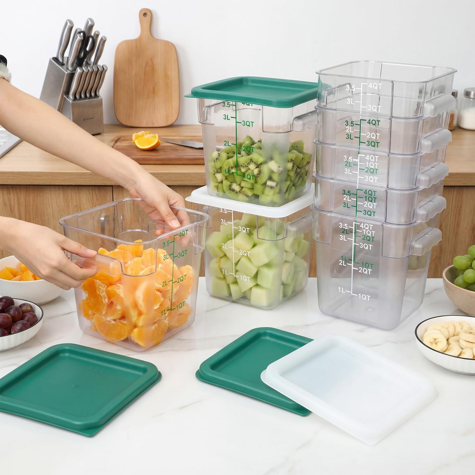 Lallisa 8 Pack 4 Qt Clear Food Storage Container with Handles and Lid Commerc…