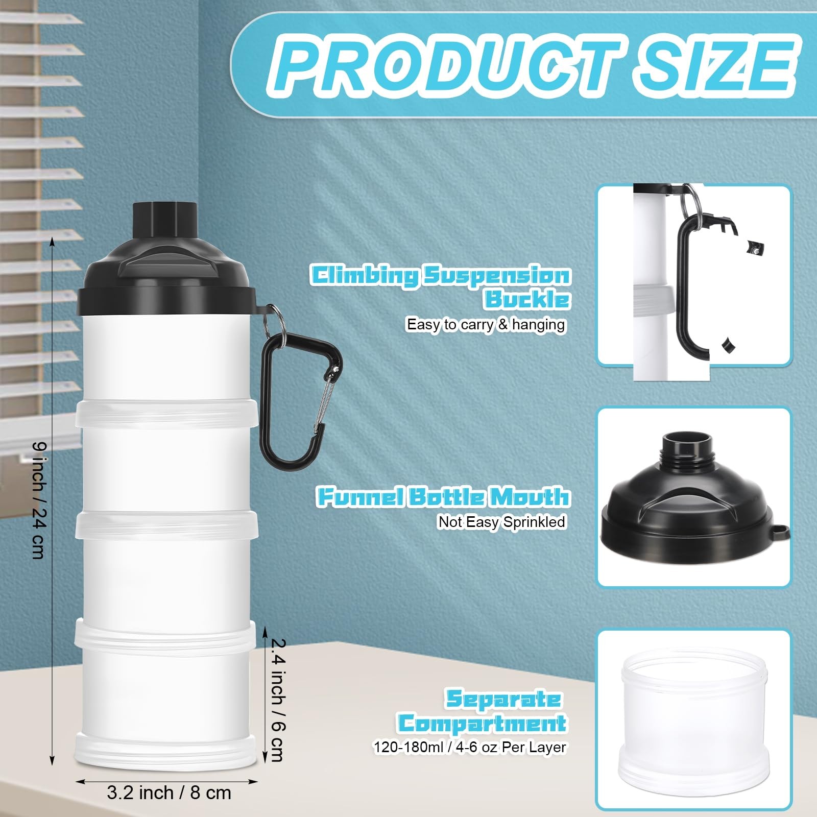 Baderke 2 Pcs Protein Powder Travel Container with Funnels Stand, 4 Layers