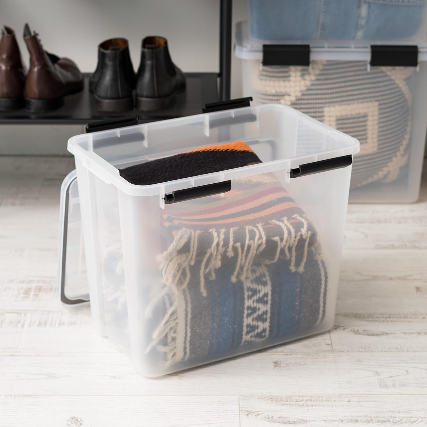 IRIS USA WeatherPro 32 Qt Storage Bins W/ Lids 4 Pack BPA-Free Plastic Gasket