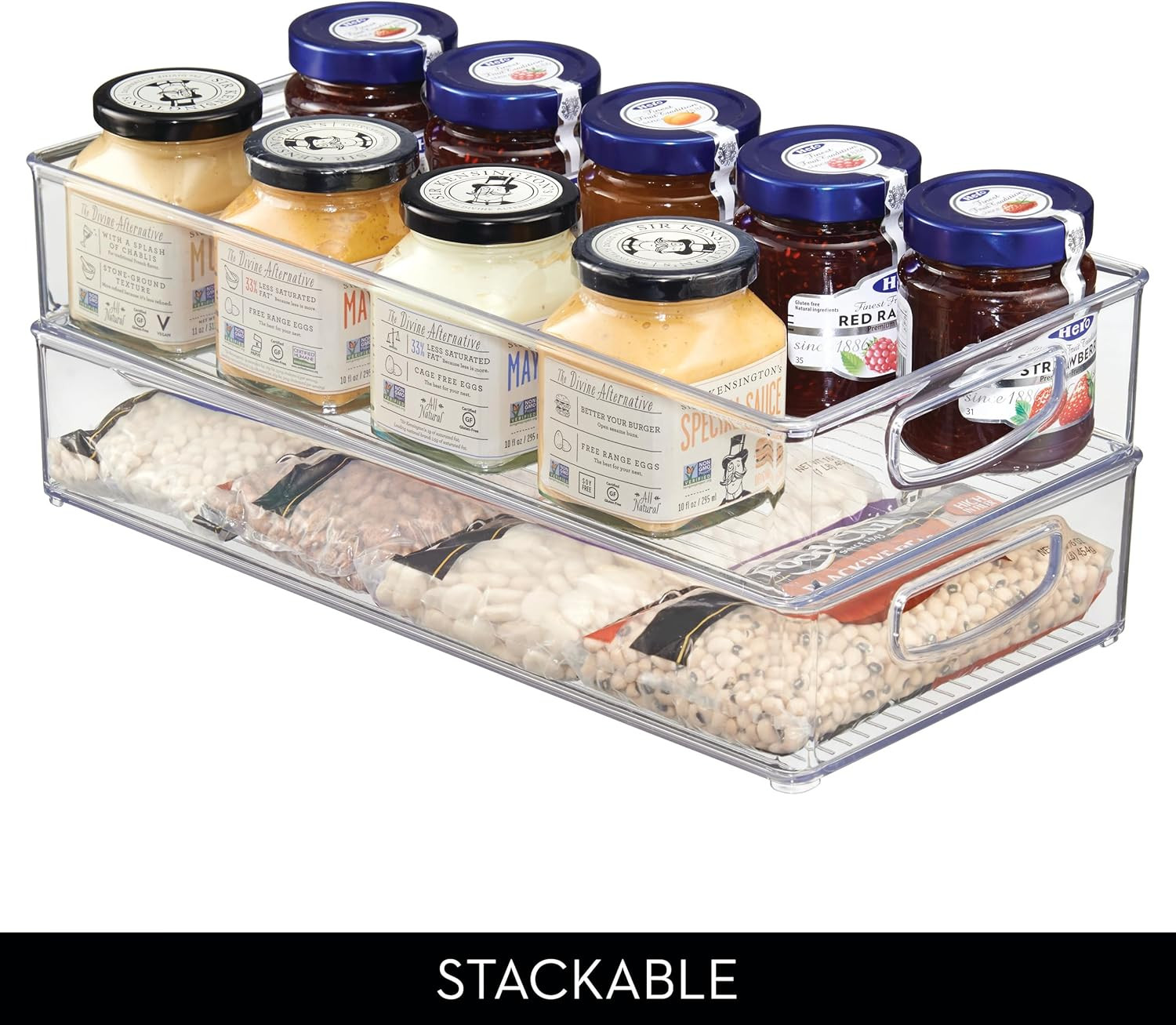 Stackable Clear Plastic Extra Long Pantry Organizers and Cabinet Storage Bins fo