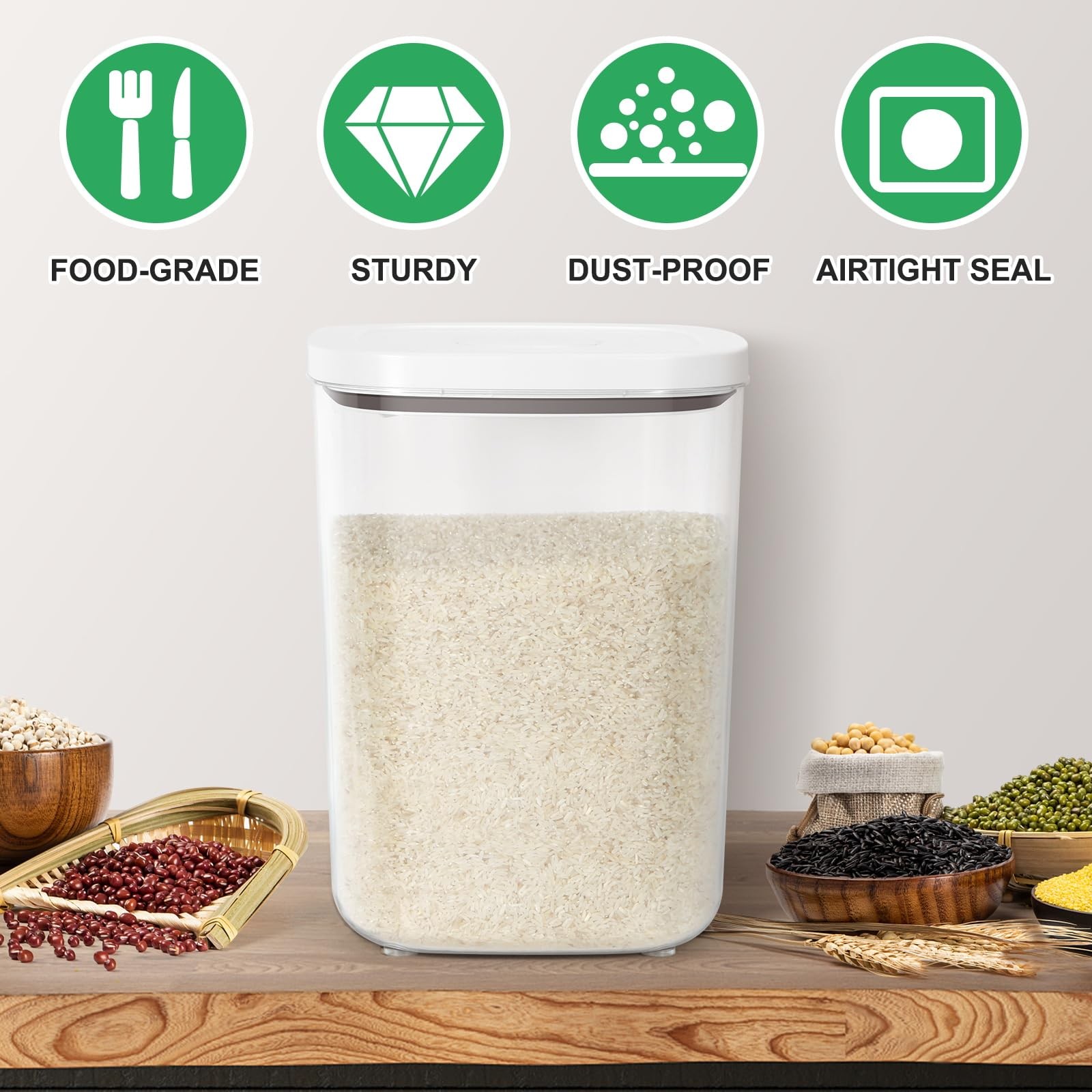 Large Flour Storage Container 10.56 Qt, 20 Lbs Rice Container with Pop Up Lid…