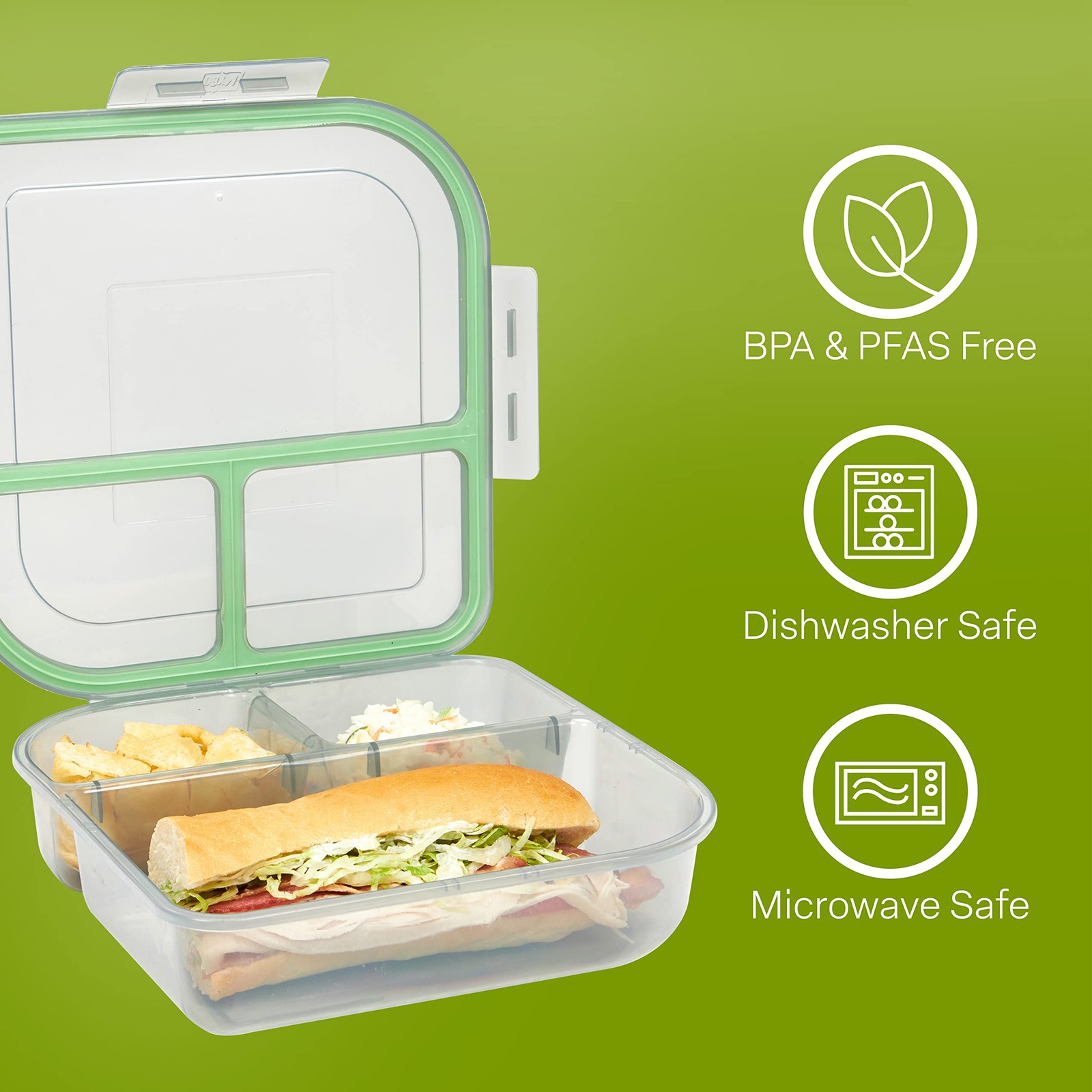 MyGo Container Large To-Go 3-Compartment Food Containers, Pack Of 3, 9-3/8″ X…