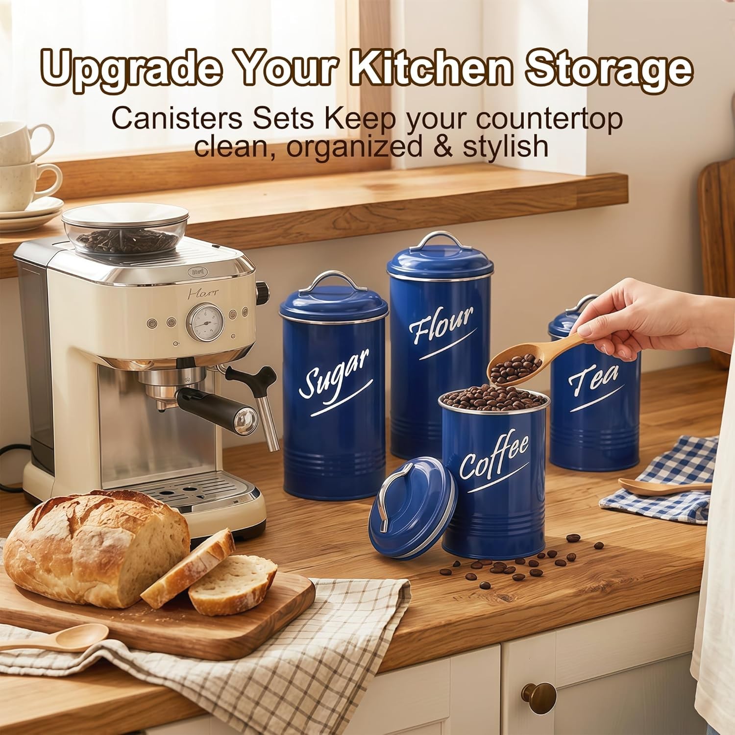 Kitchen Canister Set of 4, Airtight Stainless Steel Food Storage Containers with