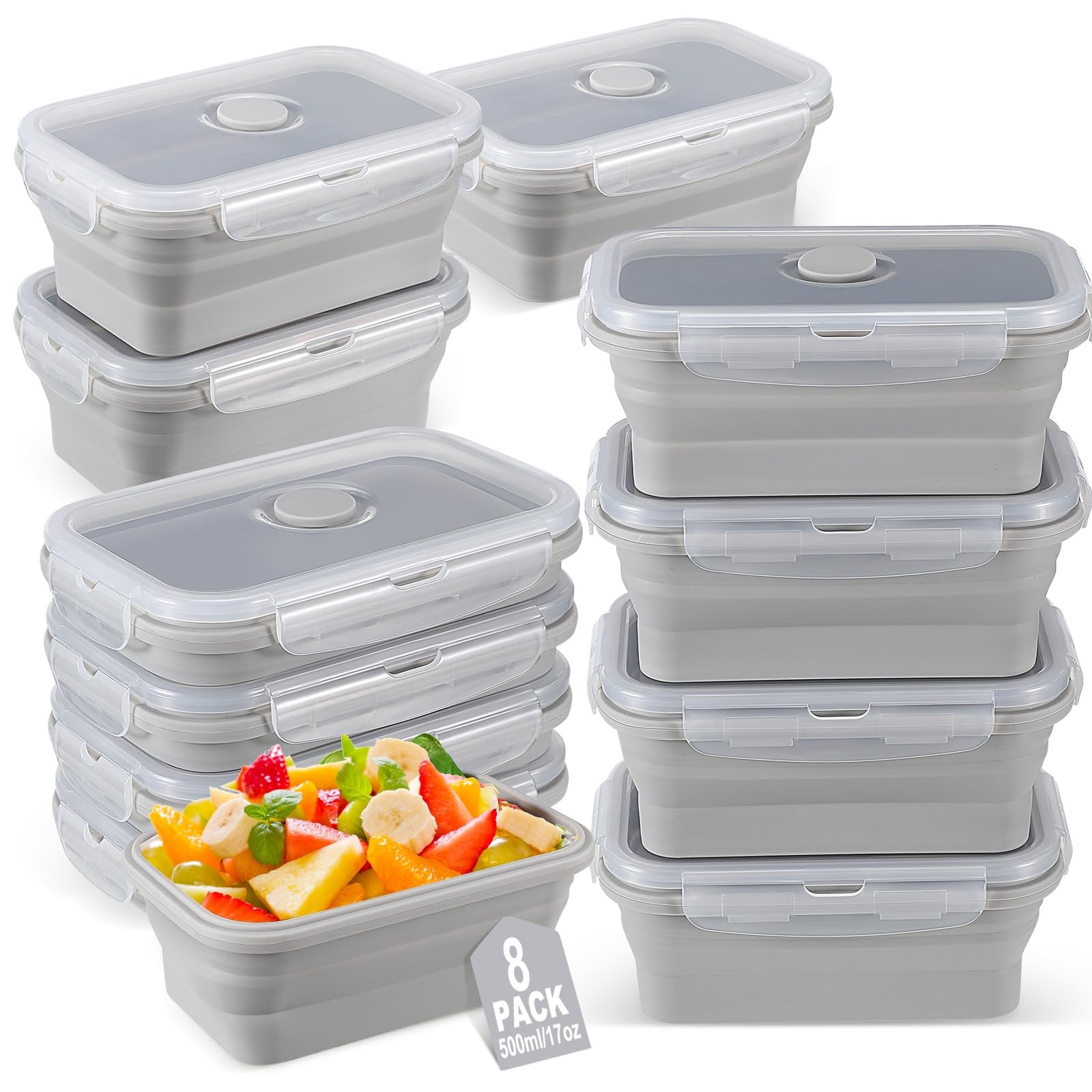 Mifoci Set of 8 Silicone Collapsible Bowls for Camping with Vent Lid Silicone…