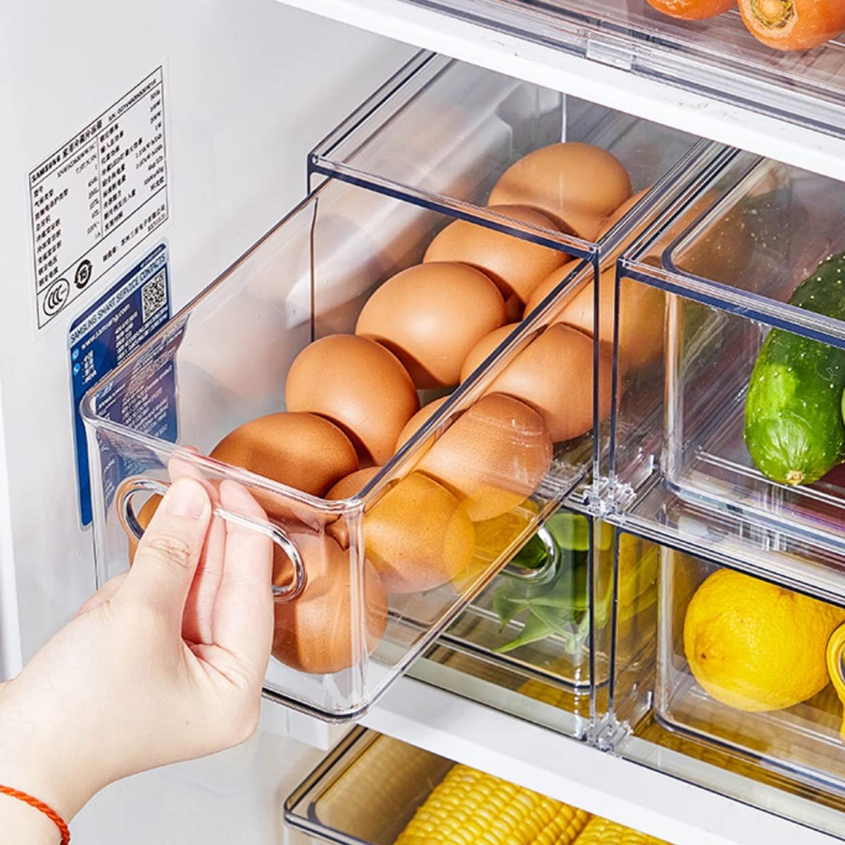 4pack Stackable Fridge Drawers Pullout Storage Bins With Handle Clear Food Conta