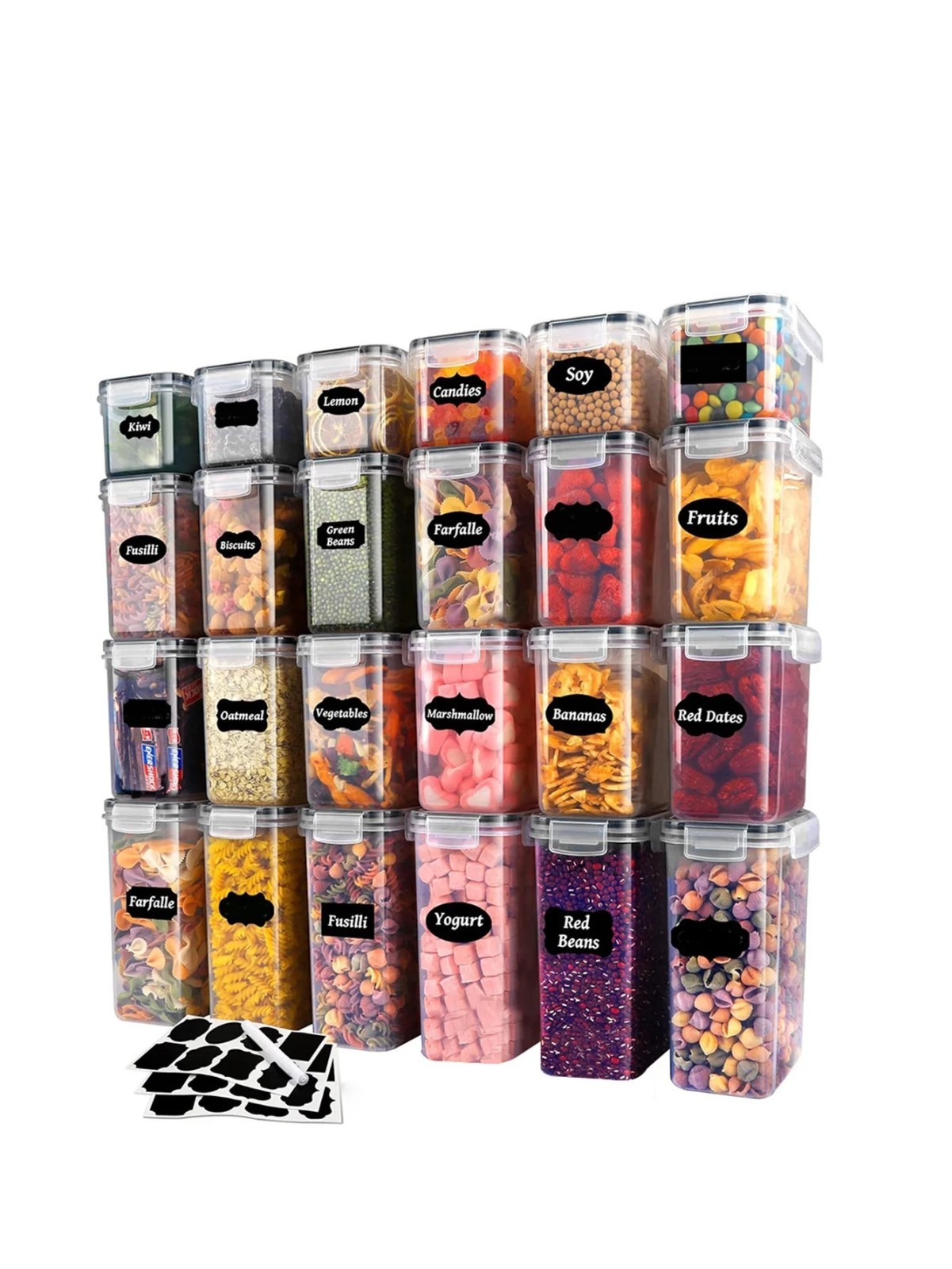 24 Piece Food Storage Container Set with Lids for Grains Rice Pasta