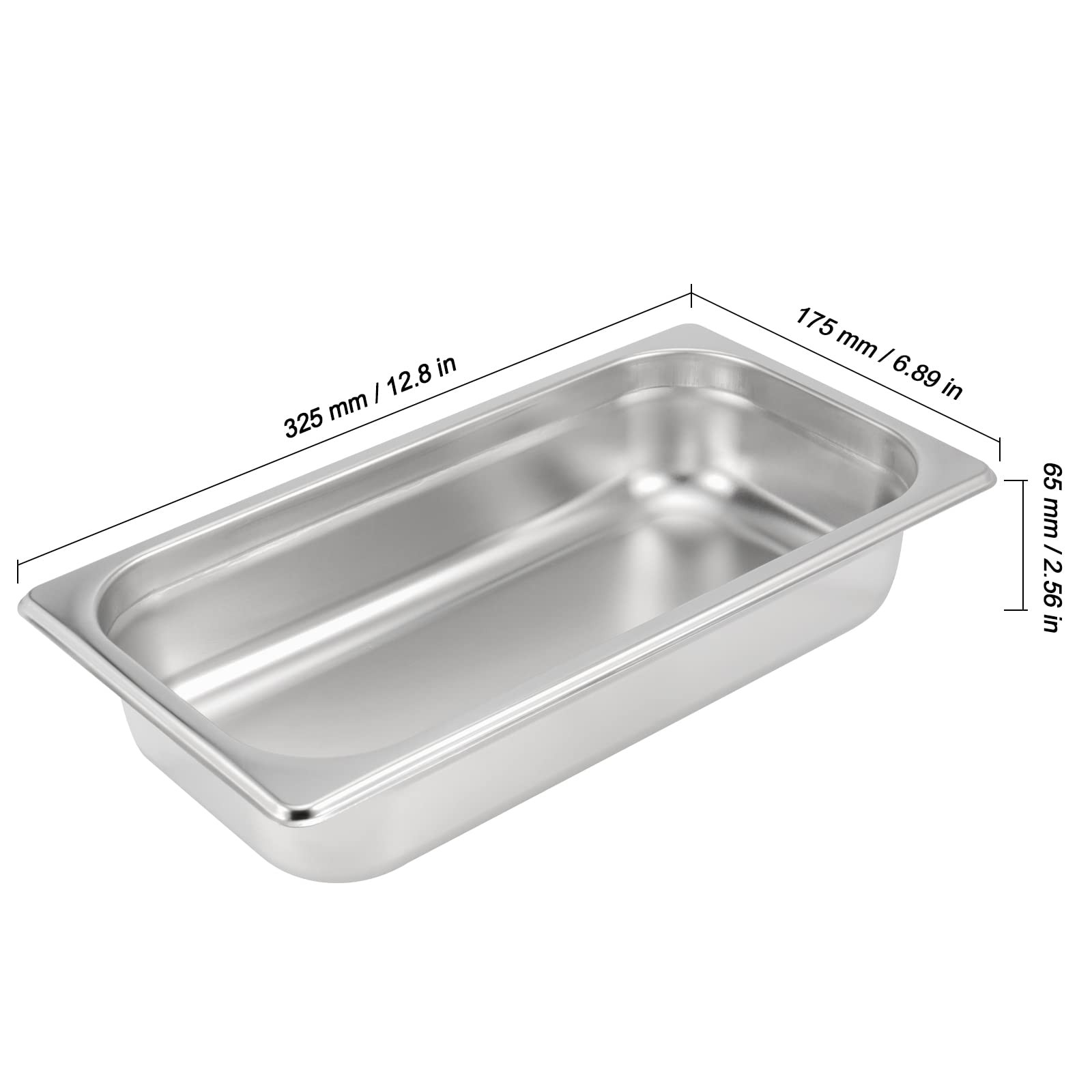 4 Pack 1/3 Size x 2.5 Inch Deep Steam Table Pan, 12.8″x6.9″x2.6″ Stainless St…
