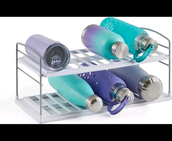 Water Bottle Organizer 2 Rack Shelf Cabinet Adjustable Mug Glasses Lids Contain