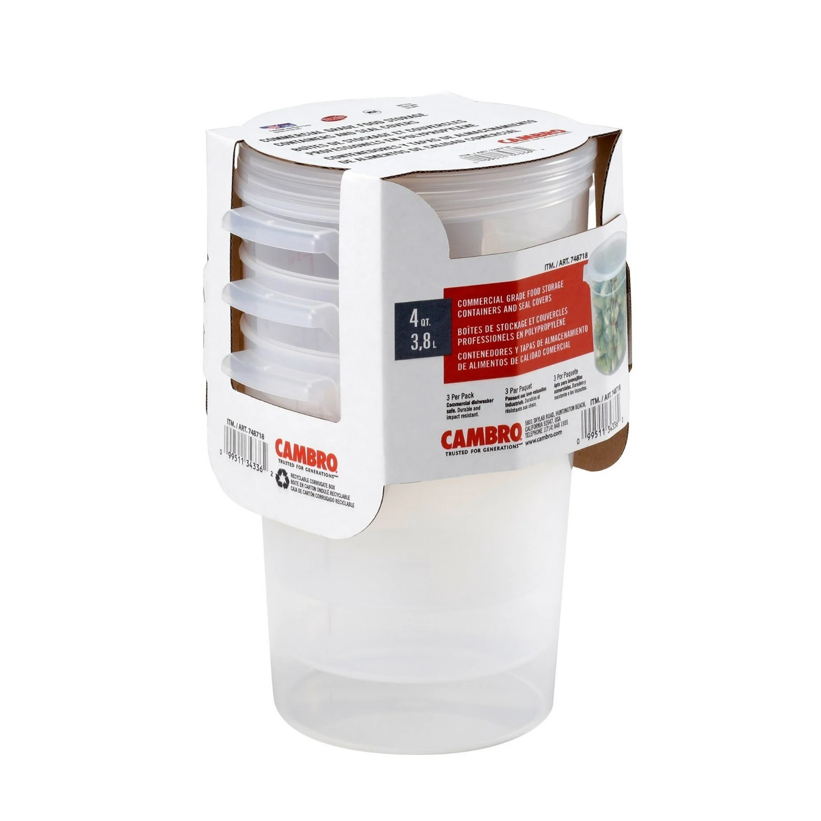 Cambro 4 Qt Round Food Storage Containers w/ lids BPA-Free – Choose 3/6pk.
