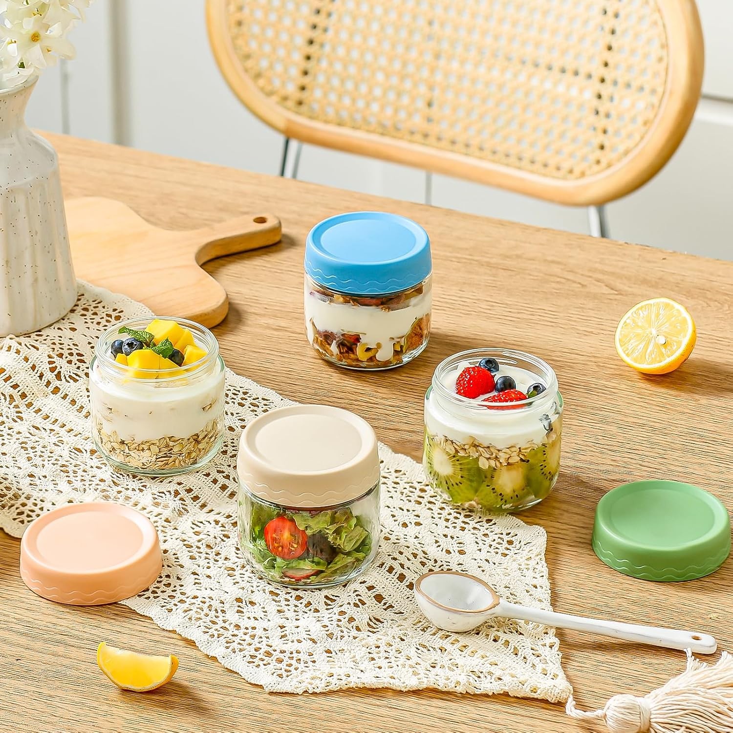 10 Oz Overnight Oats Containers with Lids – 4 Pack Glass Storage Jars