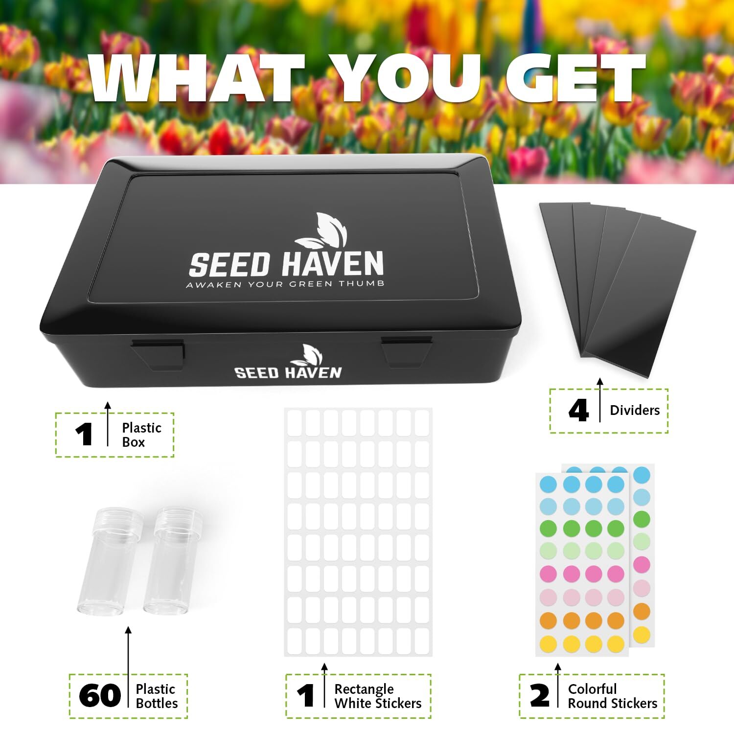 Seed Storage Box Black Opaque Light Proof Seed Organizer Storage Box With 60 Tra