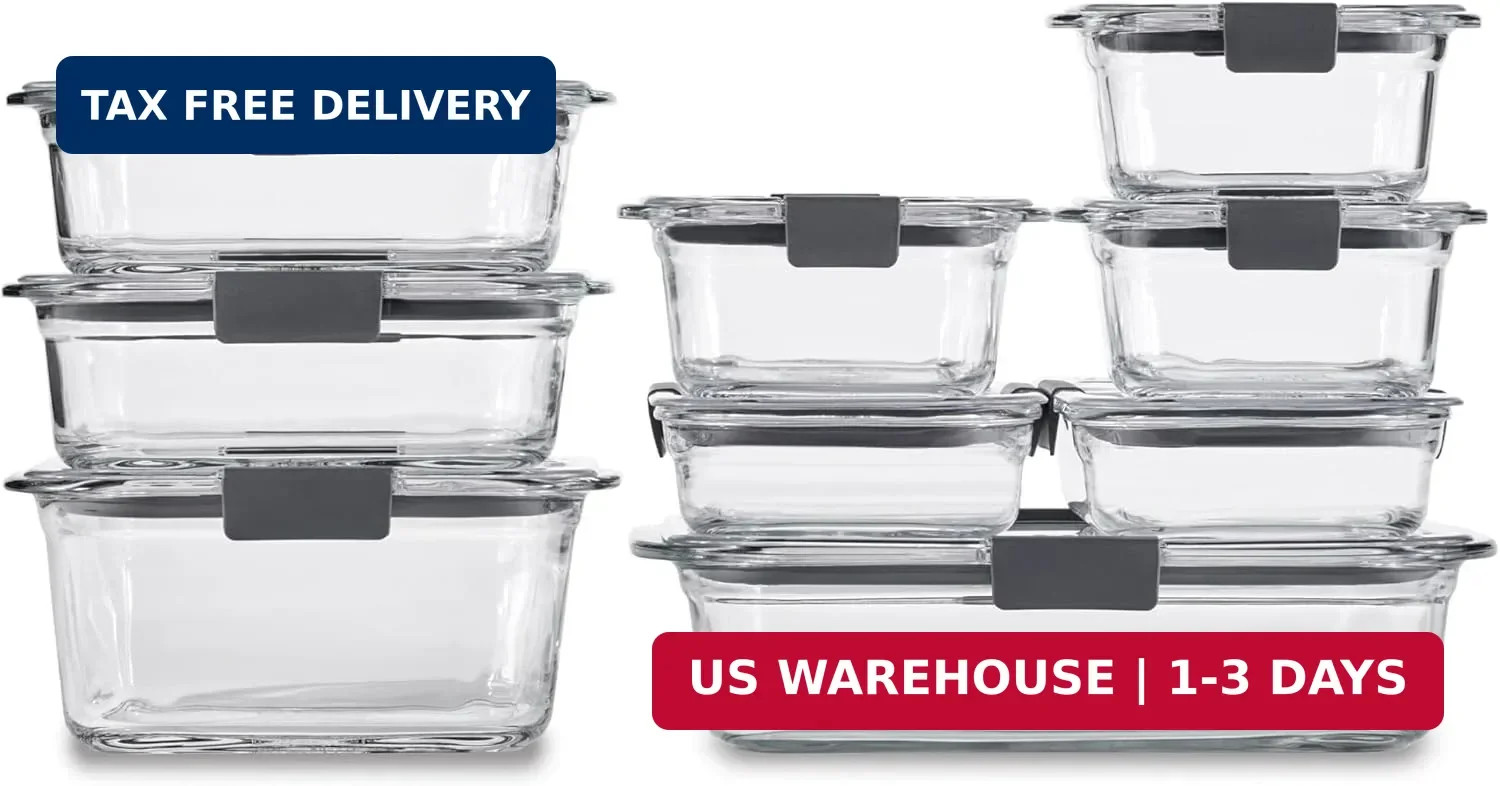 Rubbermaid Brilliance Glass Food Storage Containers, Assorted Sizes, Set of 9, B