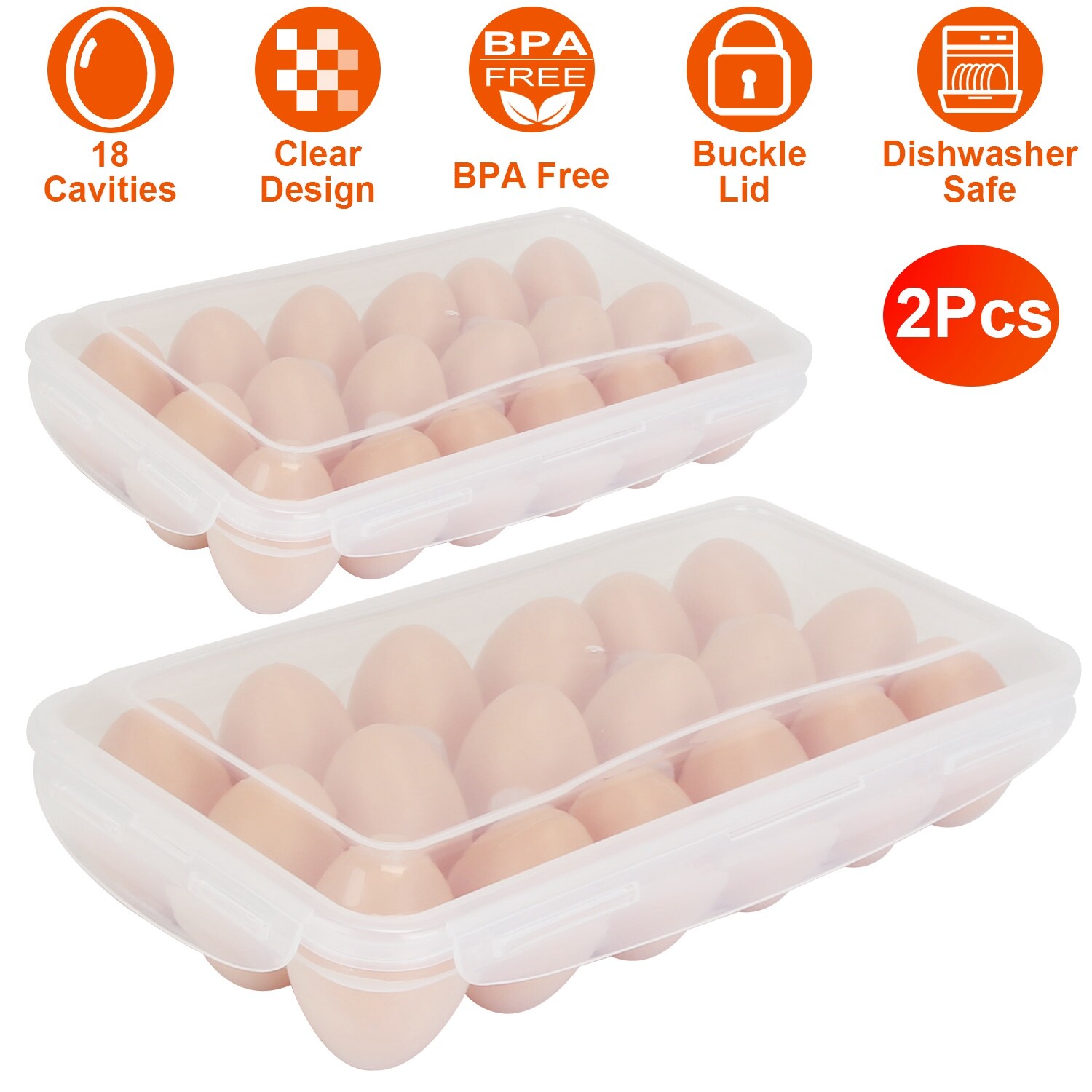 2PACK Egg Holder Plastic Container for Refrigerator Stackable Egg Tray Organizer