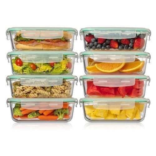Glass Meal Prep Containers with Lids [8 Pack, 33 oz & 4.5 oz] – 2 Compartment…