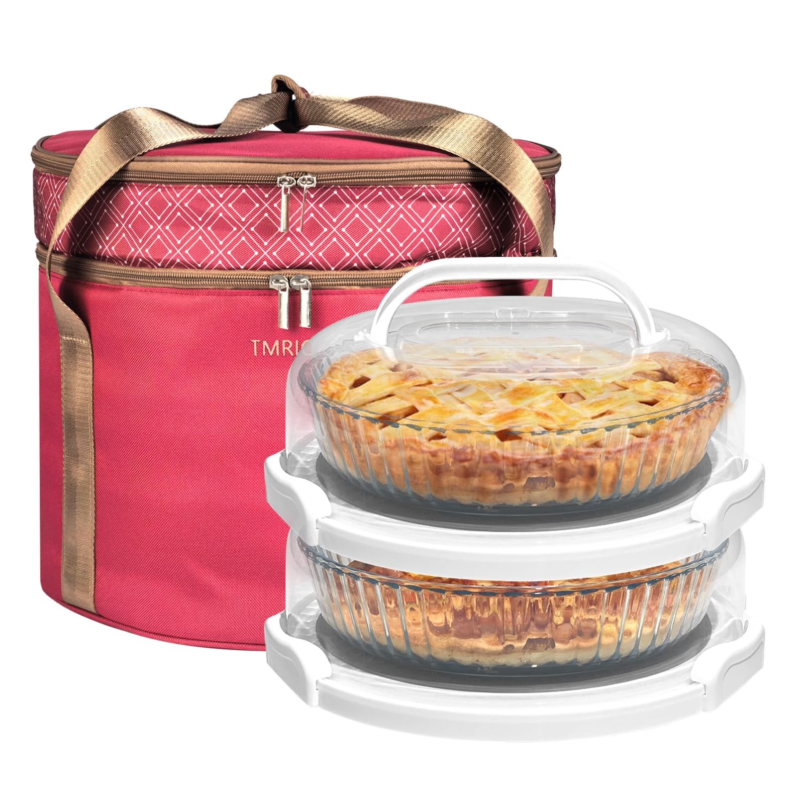 2 Pack Pie Carrier with Lids and Handles, Loadable Cupcake or Pizza Storage C…
