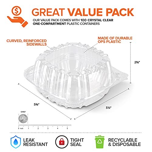 Disposable Plastic To Go Containers with Clear Lids (100 5″ x 5″ – 100 Count