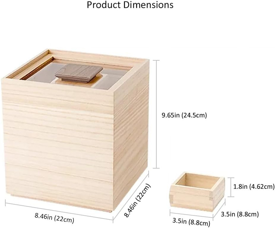 Wooden Rice Storage Container with Lid and Measuring Cup, 13Lbs (5.8Kg) – Grains
