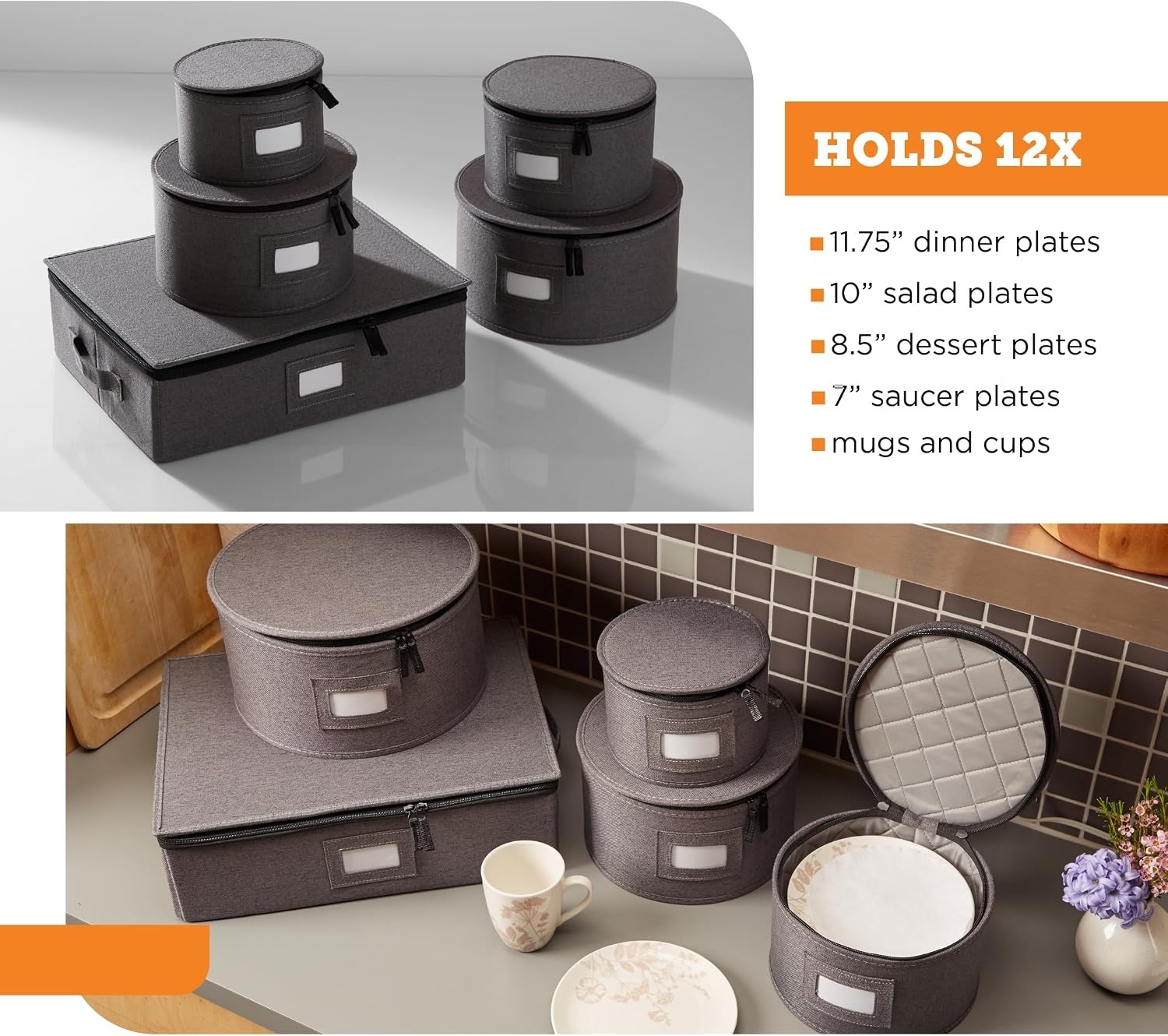 Durable Hard Shell China Storage Containers – 5-Piece Set for 12 Place Settings