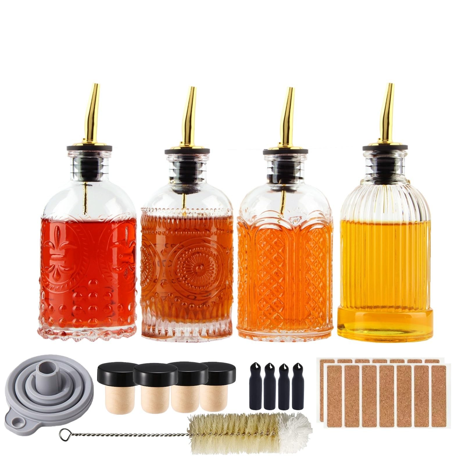 Syrup Dispenser Bottles Set 4 Pack 7 Oz Bottles With Metal Pour Spout And Labels
