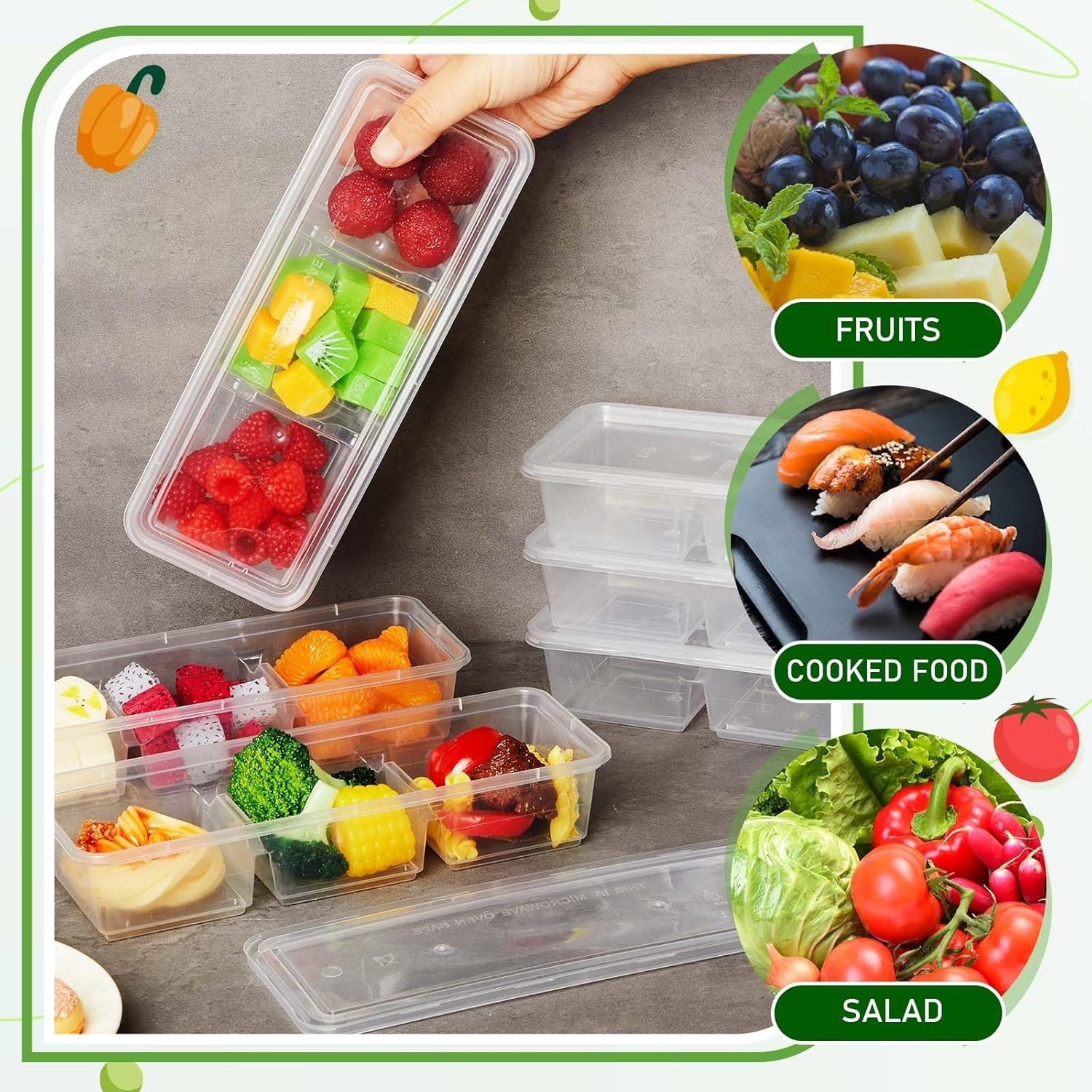 10 Pack 17 oz Small Meal Prep Containers with 3 Compartments Snack Containers…