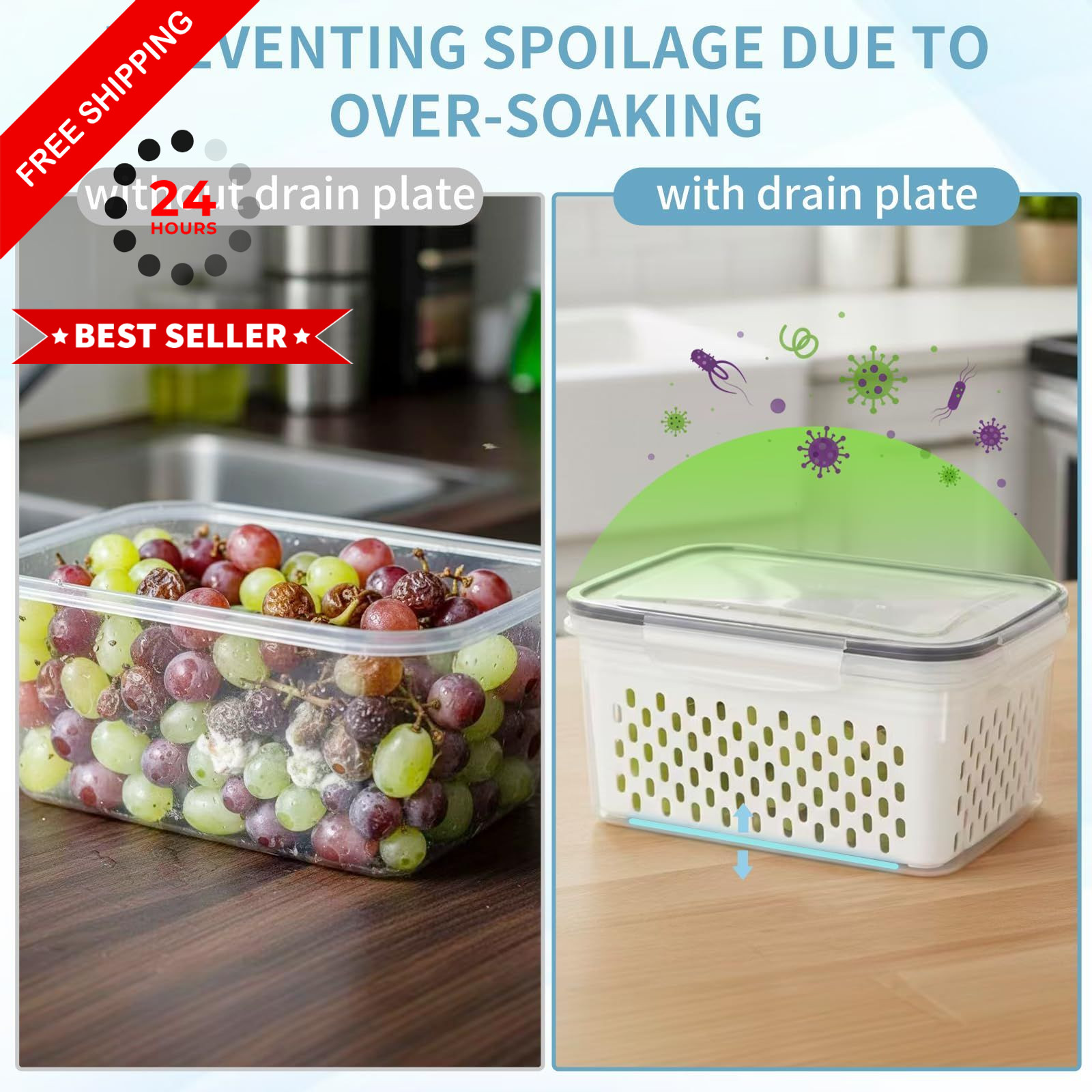 Dukrouk Grape Container for Fridge,3PCS(0.9-13.5Qt) Standard, Clear