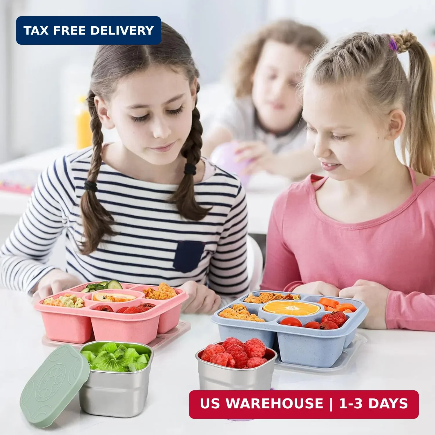 Stainless Steel Snack Containers Set of 4 Silicone Lids 4.7oz Leakproof BPA Free